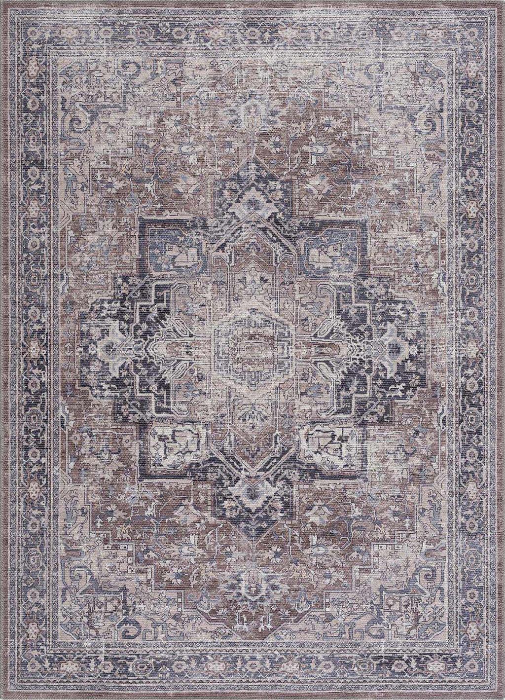 Abner Purple & Gray Washable Area Rug | Traditional Design