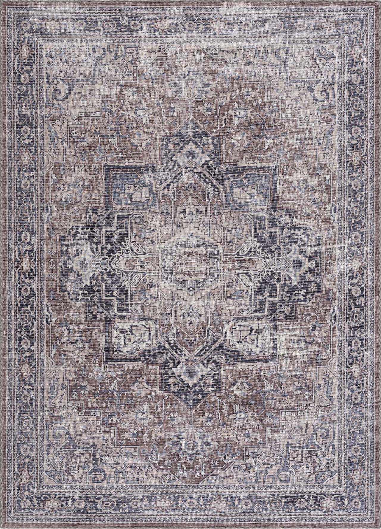 Abner Purple & Gray Washable Area Rug | Traditional Design