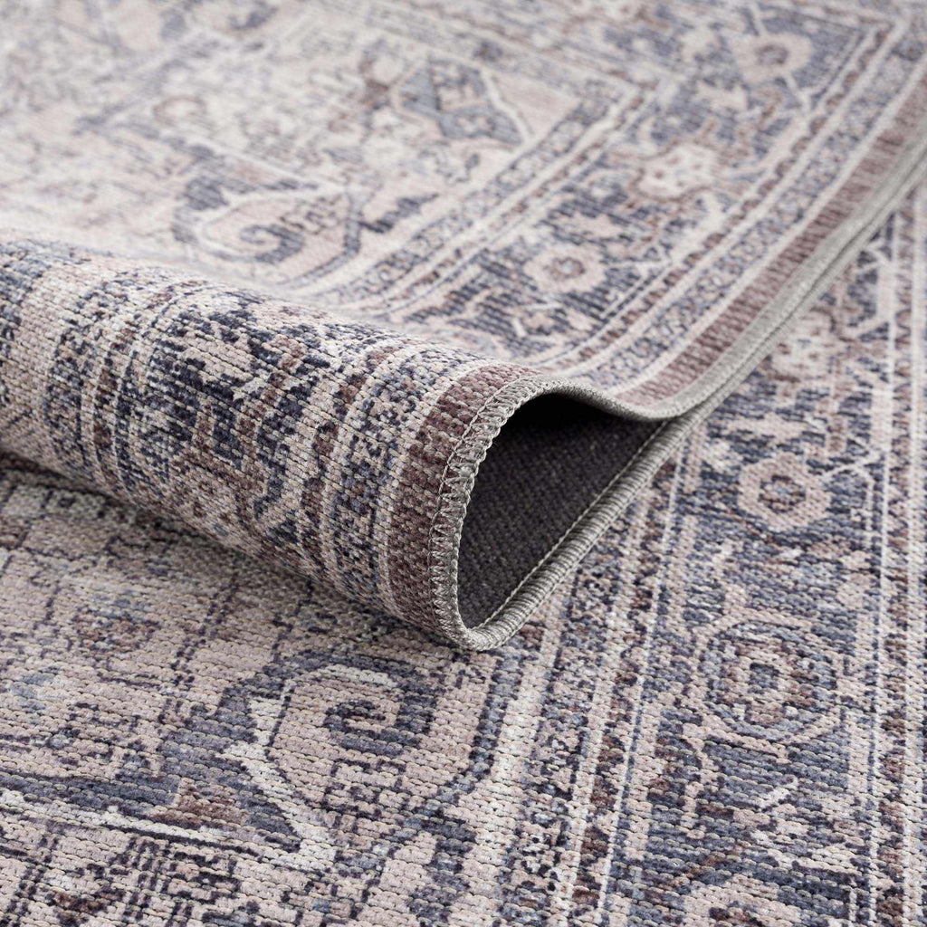 Abner Purple & Gray Washable Area Rug | Traditional Design
