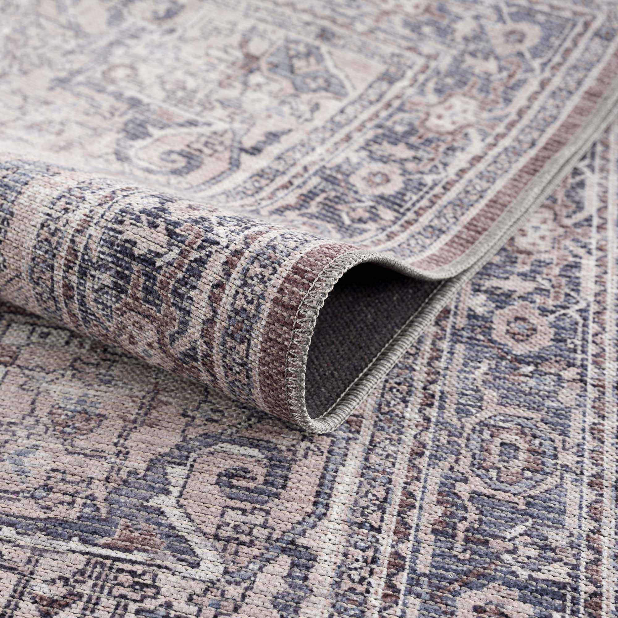 Abner Purple & Gray Washable Area Rug | Traditional Design