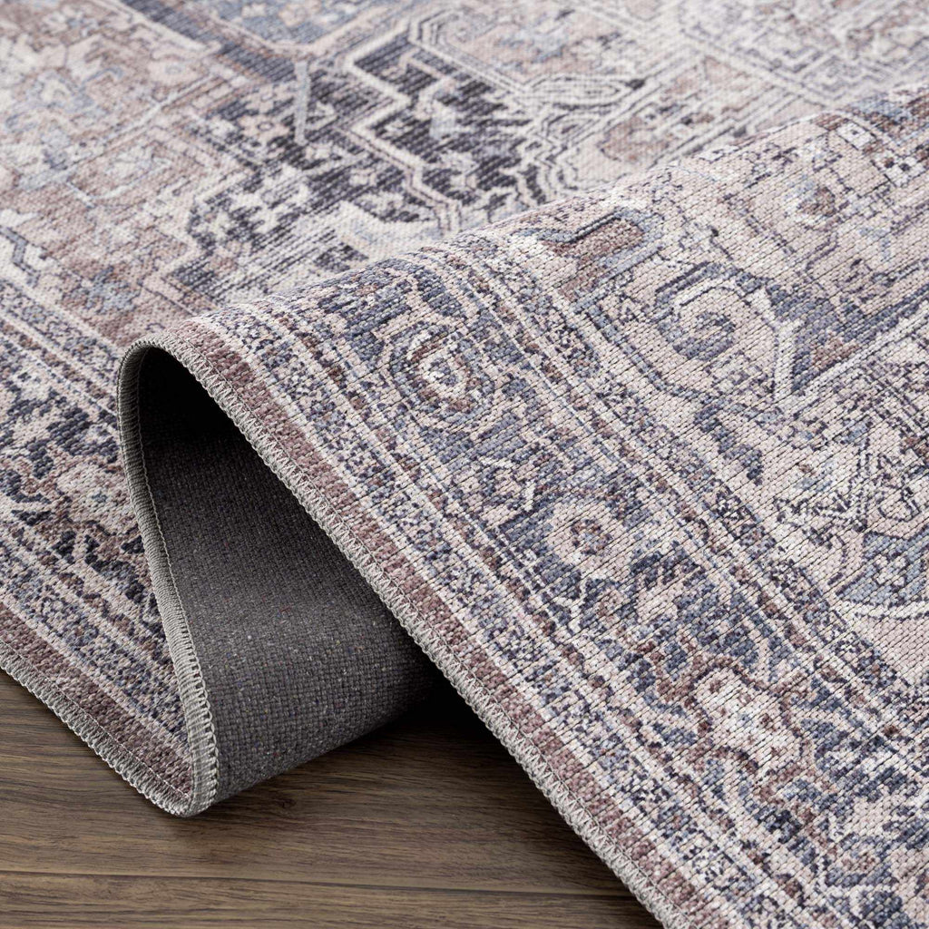 Abner Purple & Gray Washable Area Rug | Traditional Design