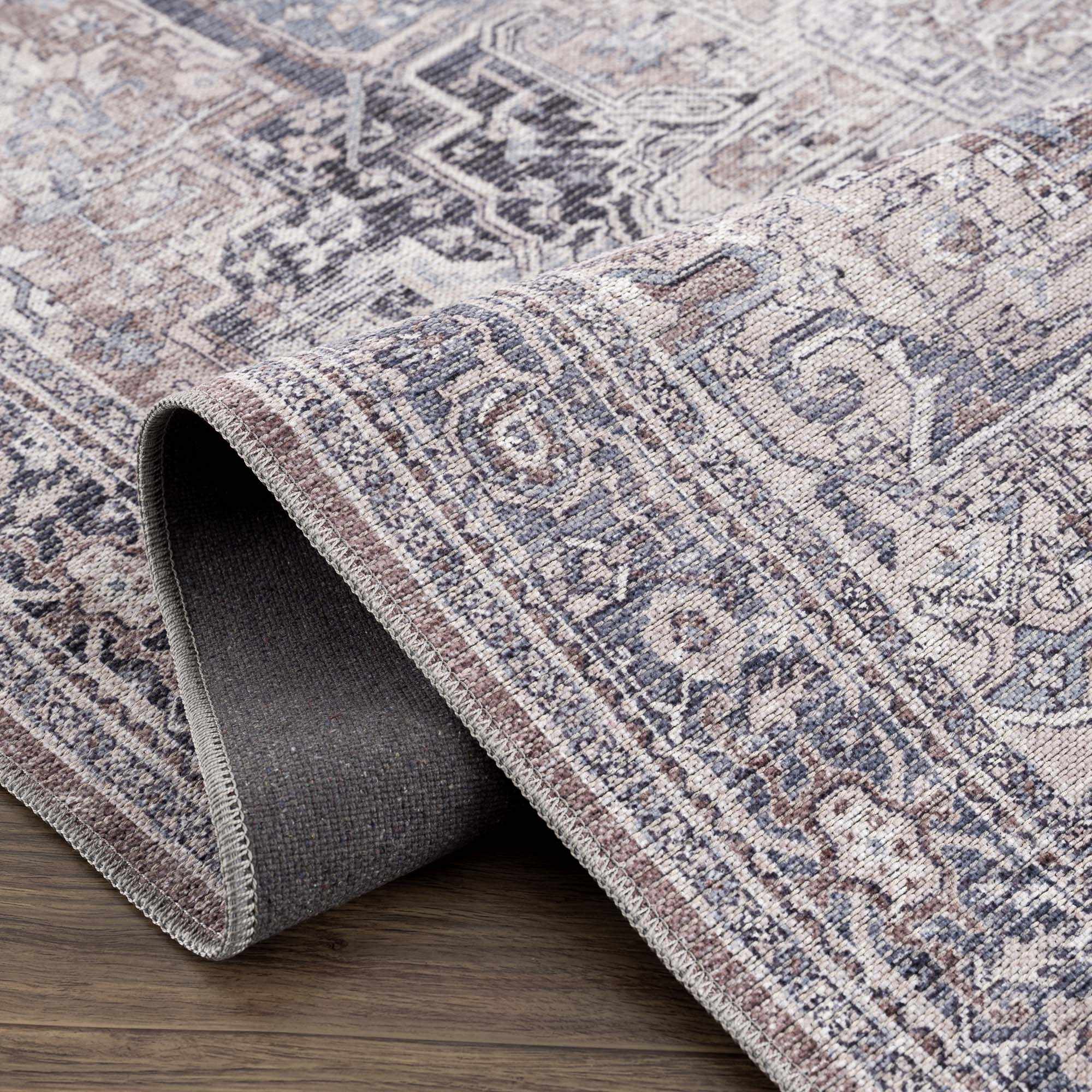 Abner Purple & Gray Washable Area Rug | Traditional Design