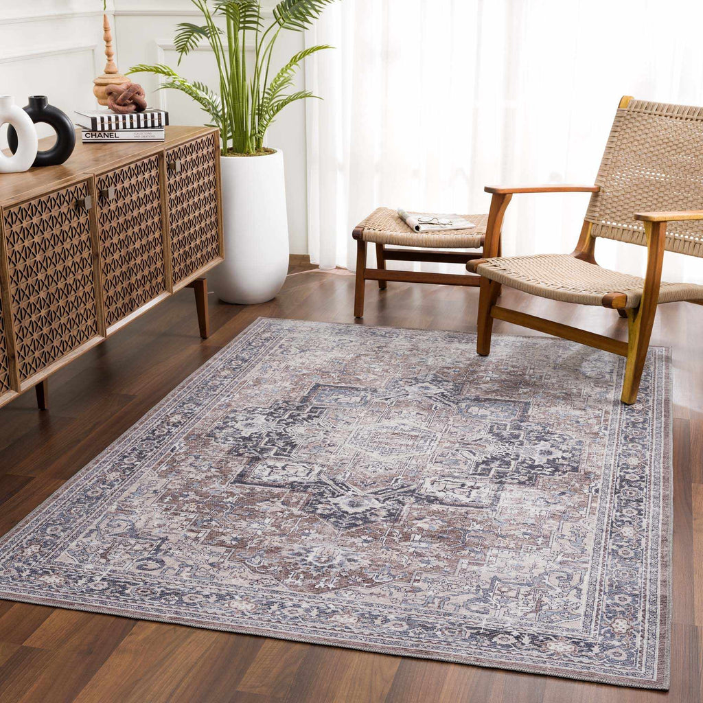 Abner Purple & Gray Washable Area Rug | Traditional Design