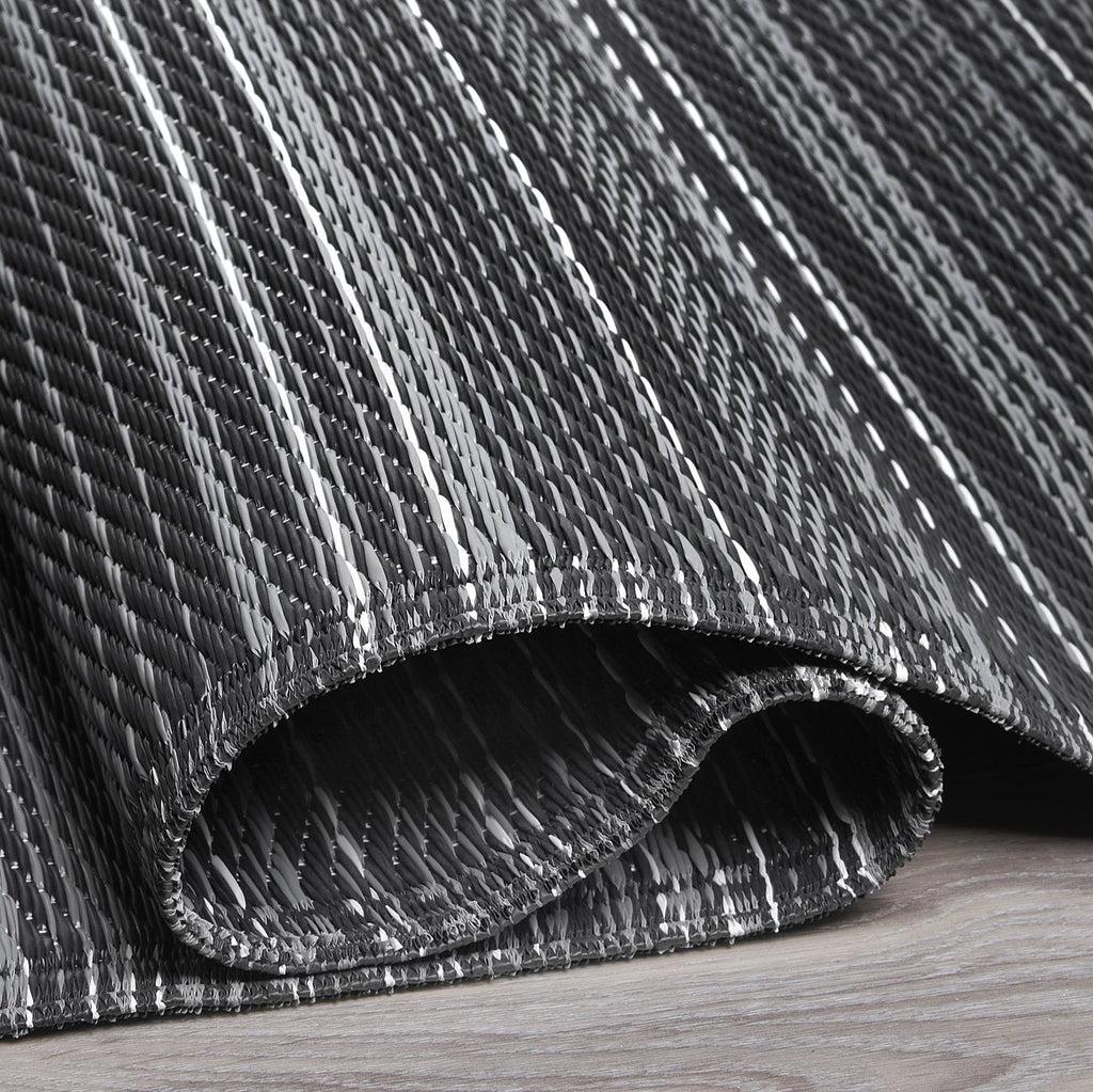 Cancun Midnight Outdoor Rug | Modern Striped Gray Design