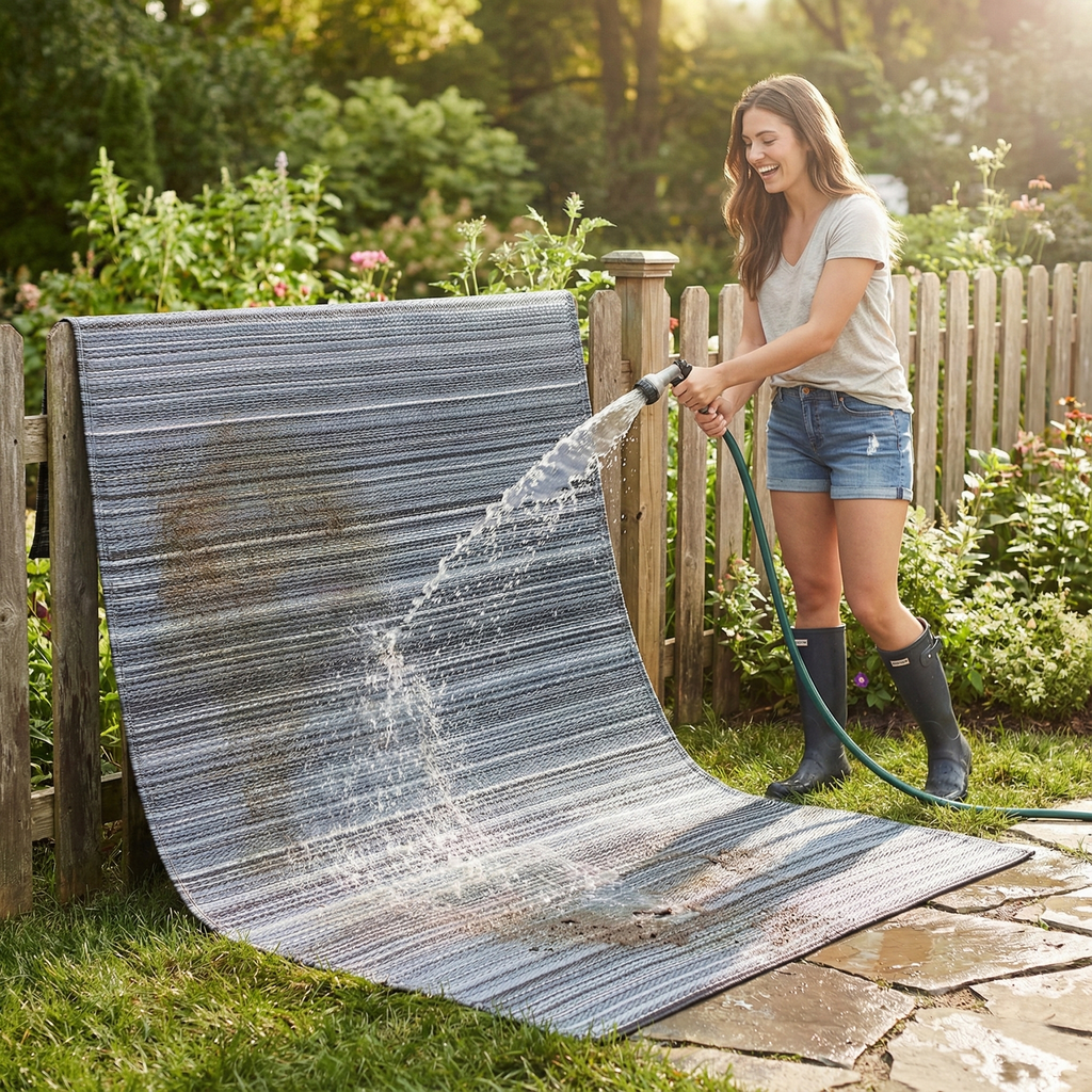 Cancun Midnight Outdoor Rug | Modern Striped Gray Design