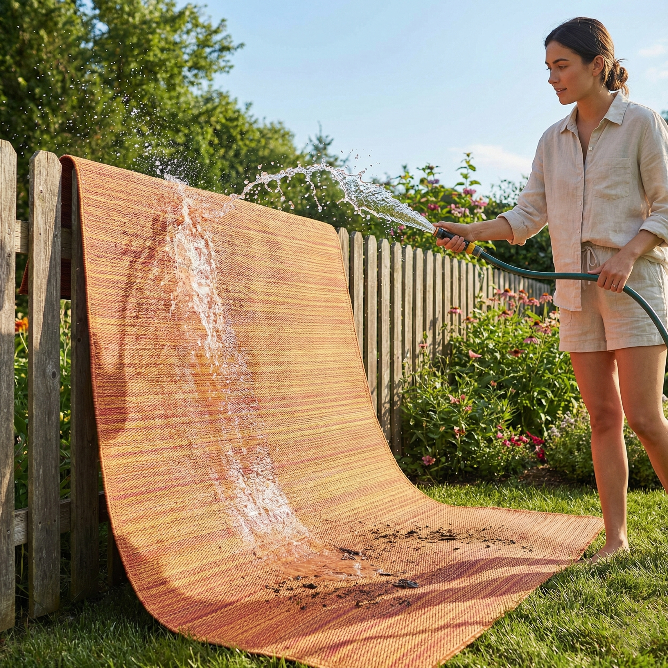 Cancun Terracotta Outdoor Rug | Bold Woven Stripe Design