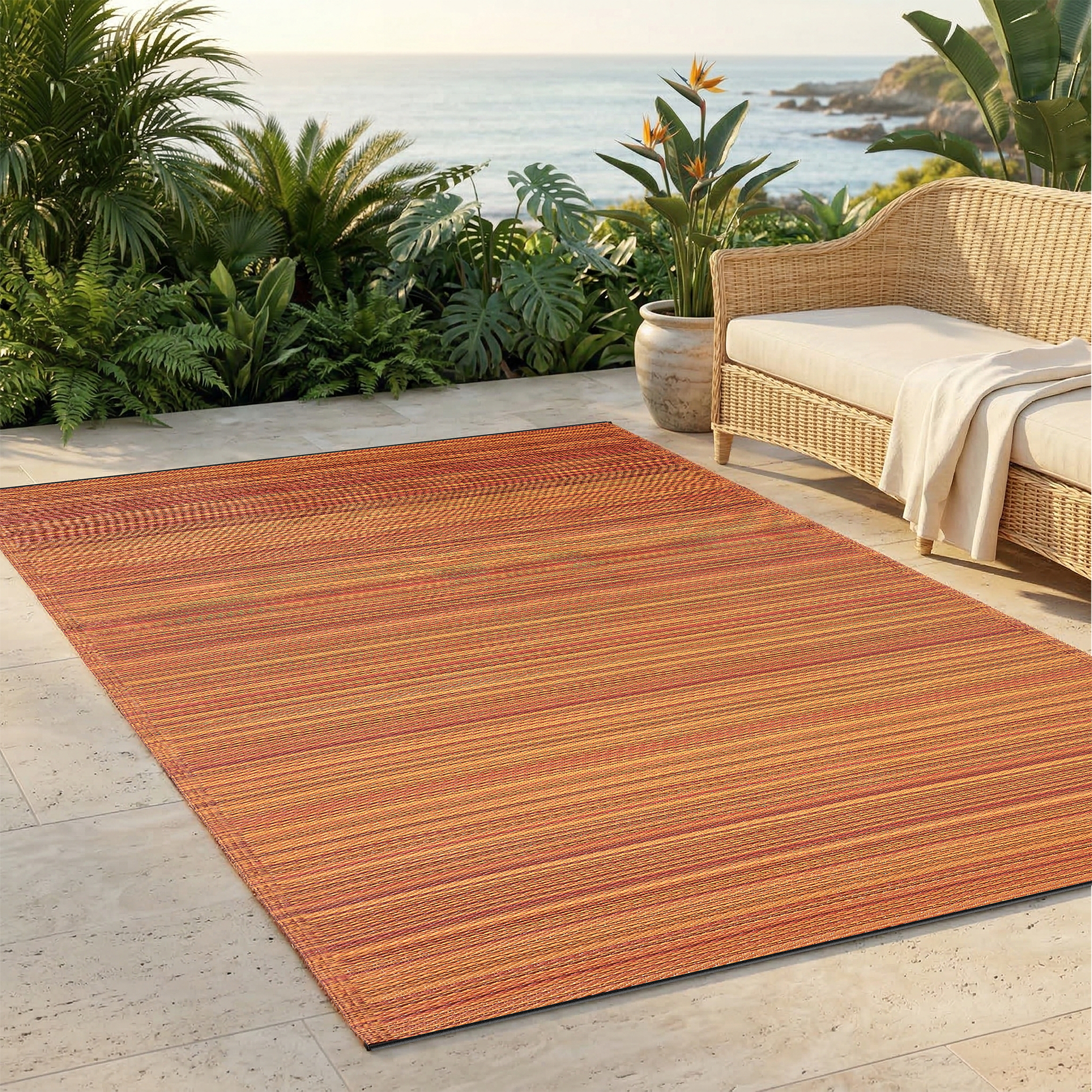 Cancun Terracotta Outdoor Rug | Bold Woven Stripe Design