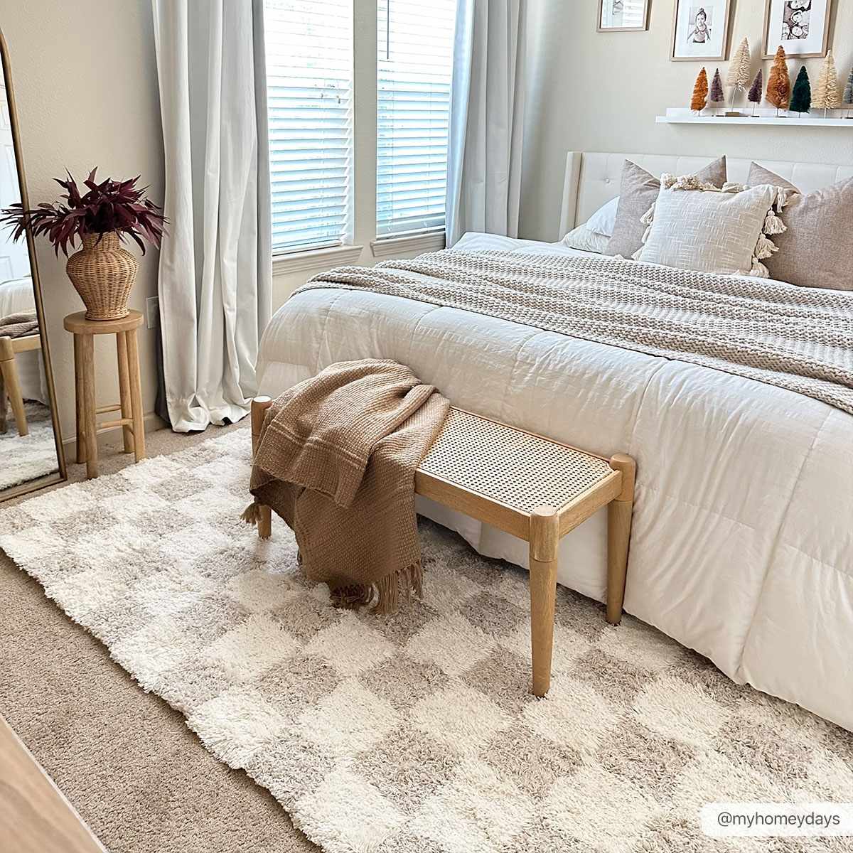 Atira Light Brown Checkered Area Rug | Plush Geometric Rug – Boutique Rugs