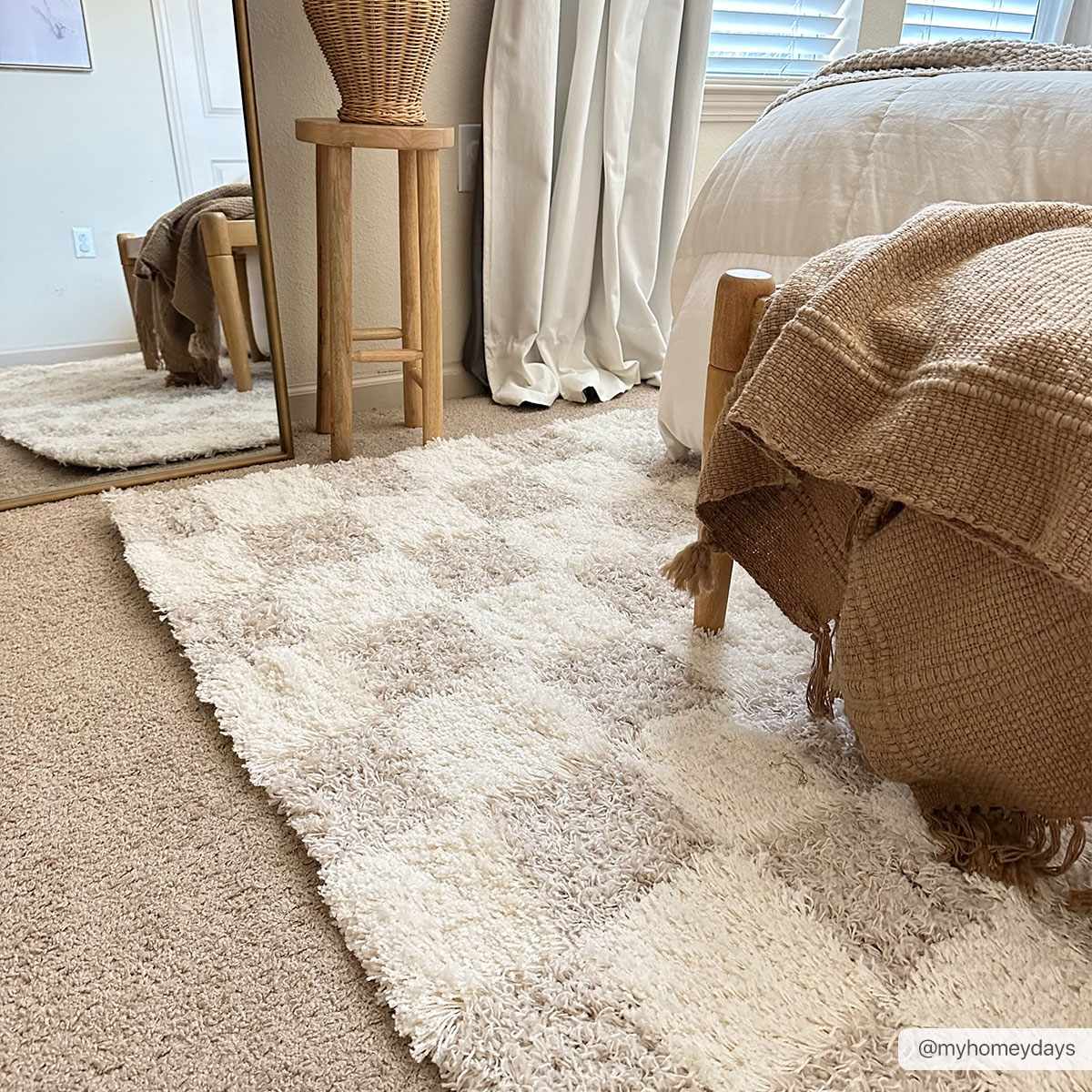 Atira Light Brown Checkered Area Rug | Plush Geometric Rug – Boutique Rugs