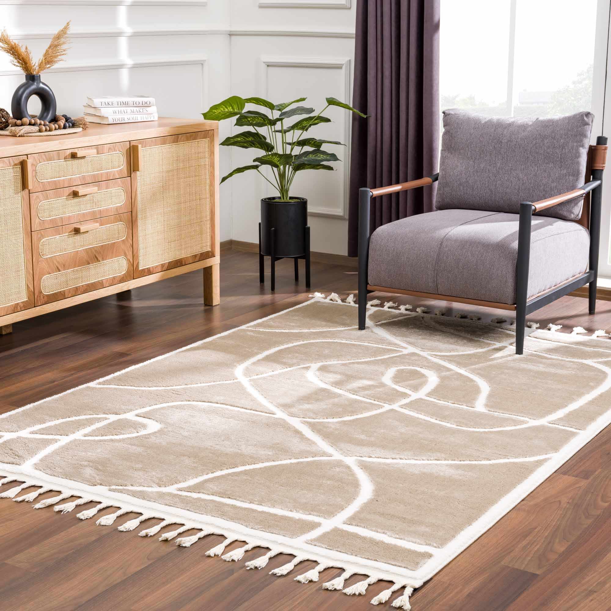 Azana Cream Area Rug | Modern Minimalist Line Design