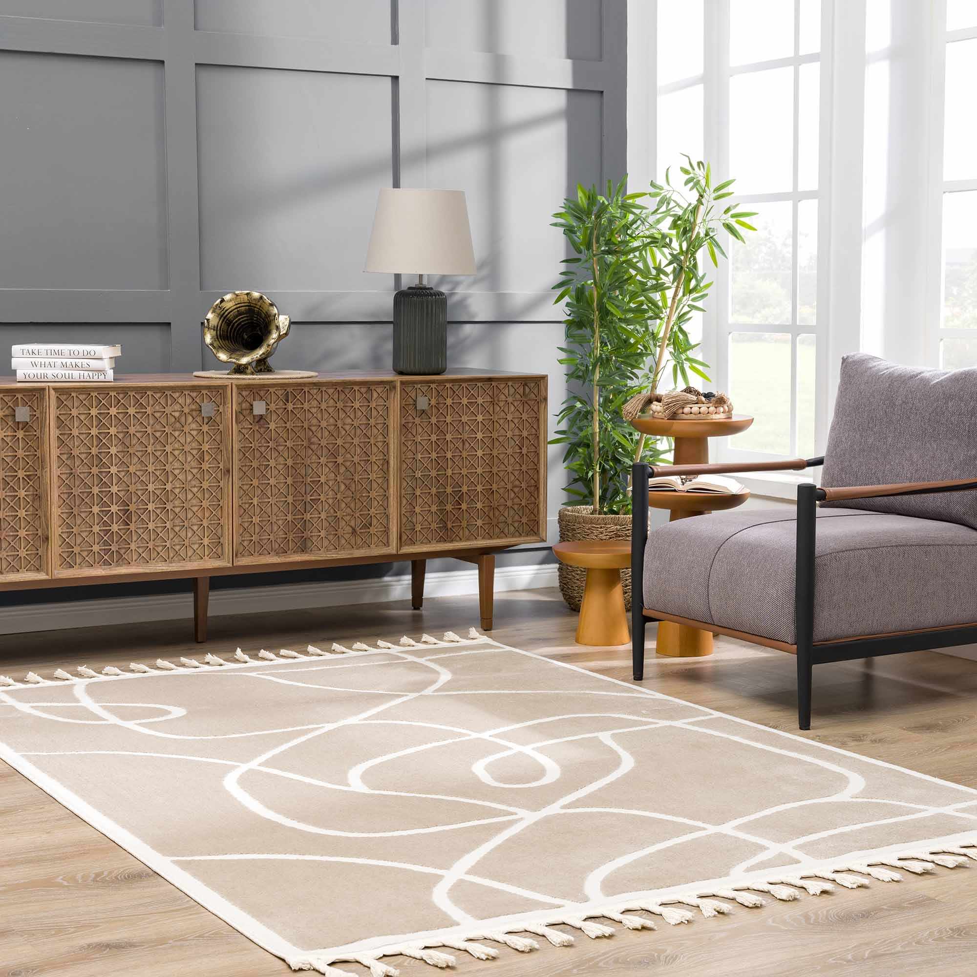 Azana Cream Area Rug | Modern Minimalist Line Design