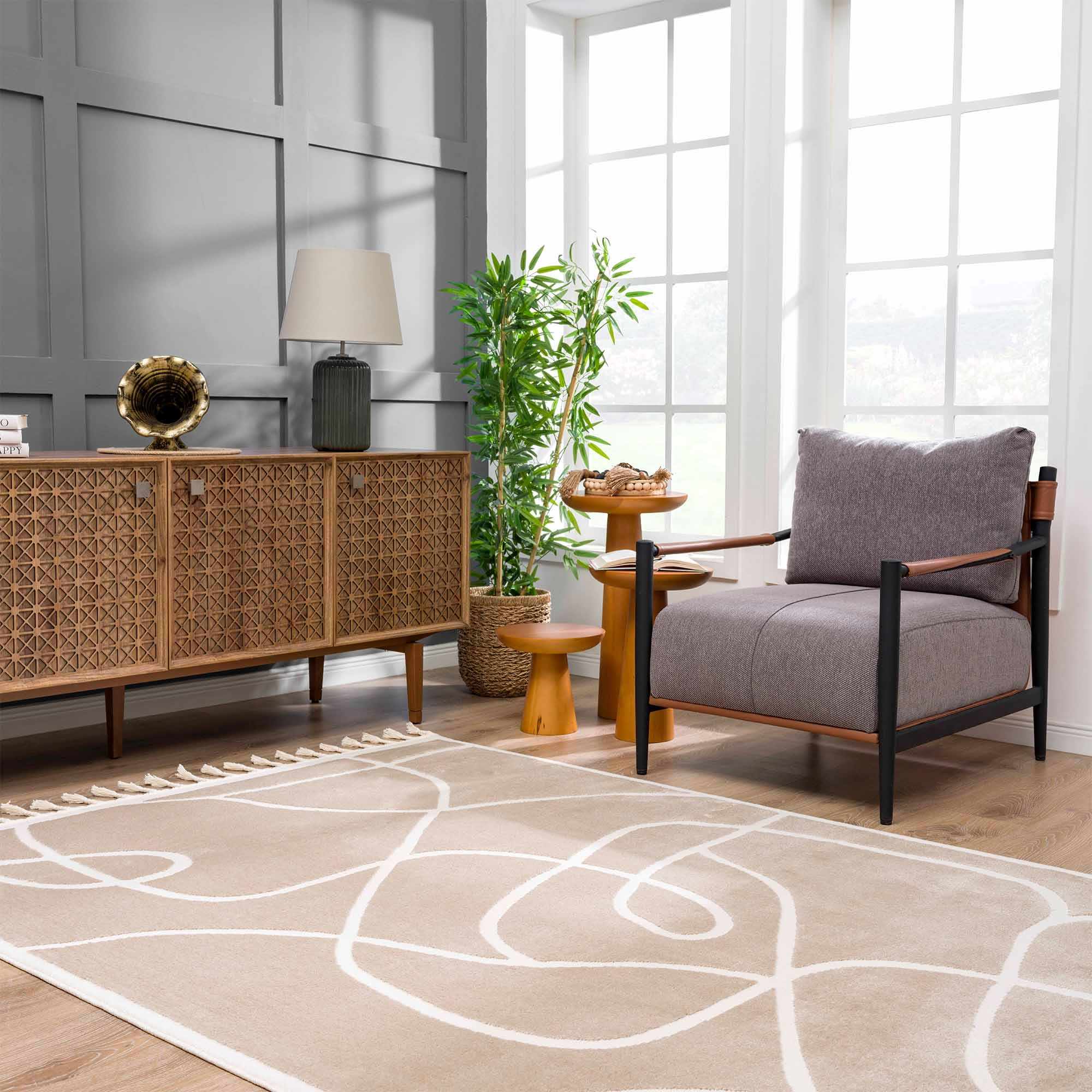Azana Cream Area Rug | Modern Minimalist Line Design