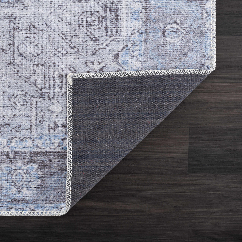 Rosman Aqua & Charcoal Washable Area Rug | Vintage Traditional Design