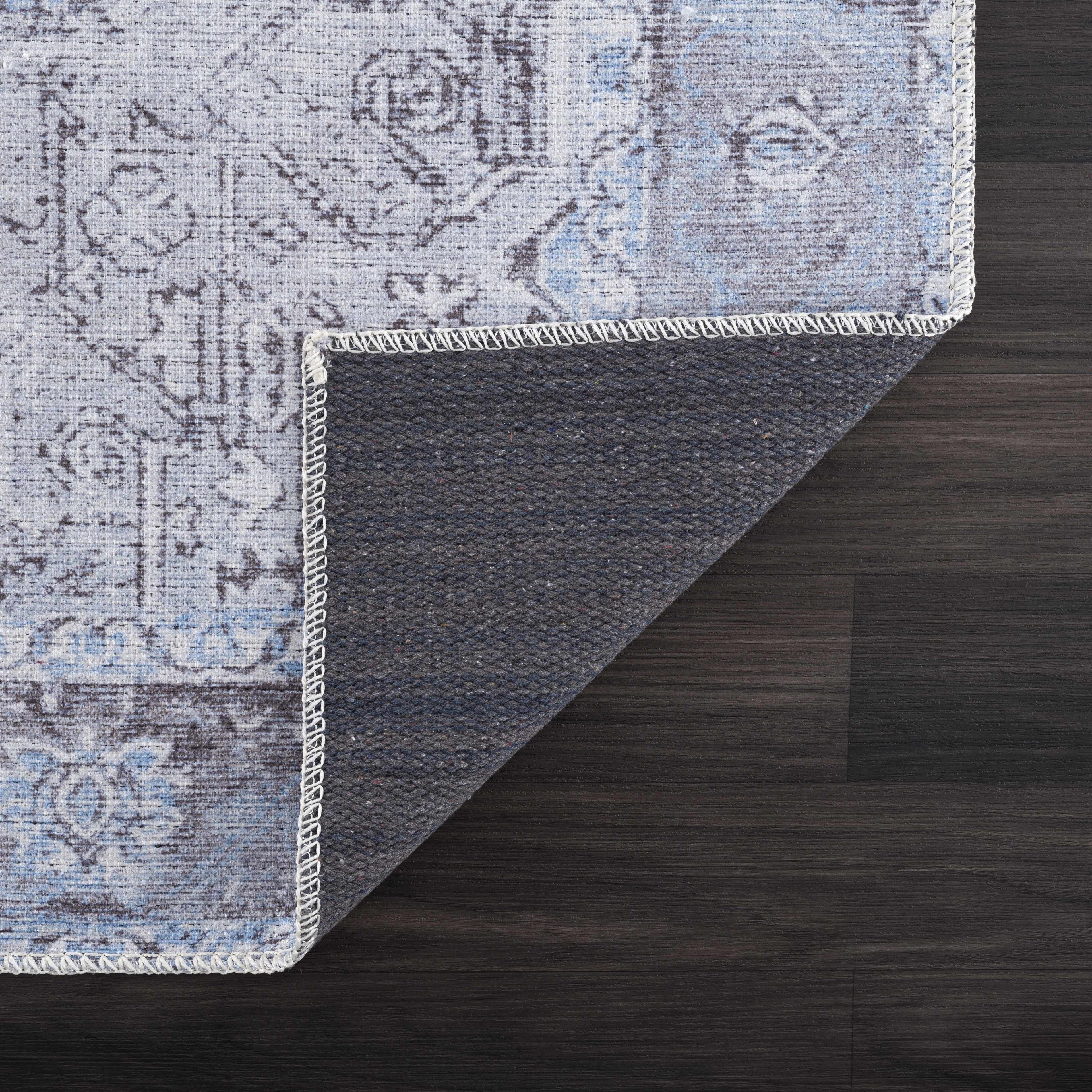 Rosman Aqua & Charcoal Washable Area Rug | Vintage Traditional Design
