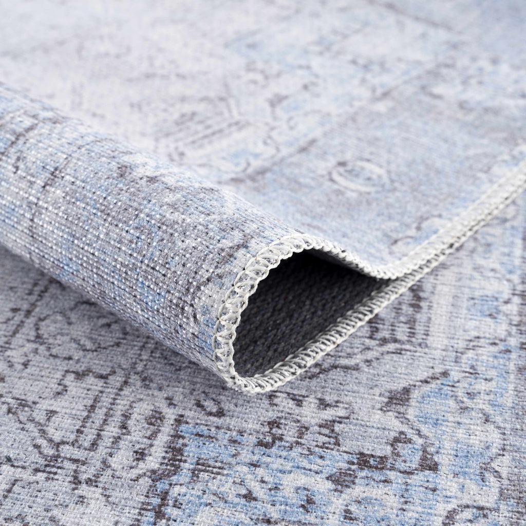 Rosman Aqua & Charcoal Washable Area Rug | Vintage Traditional Design