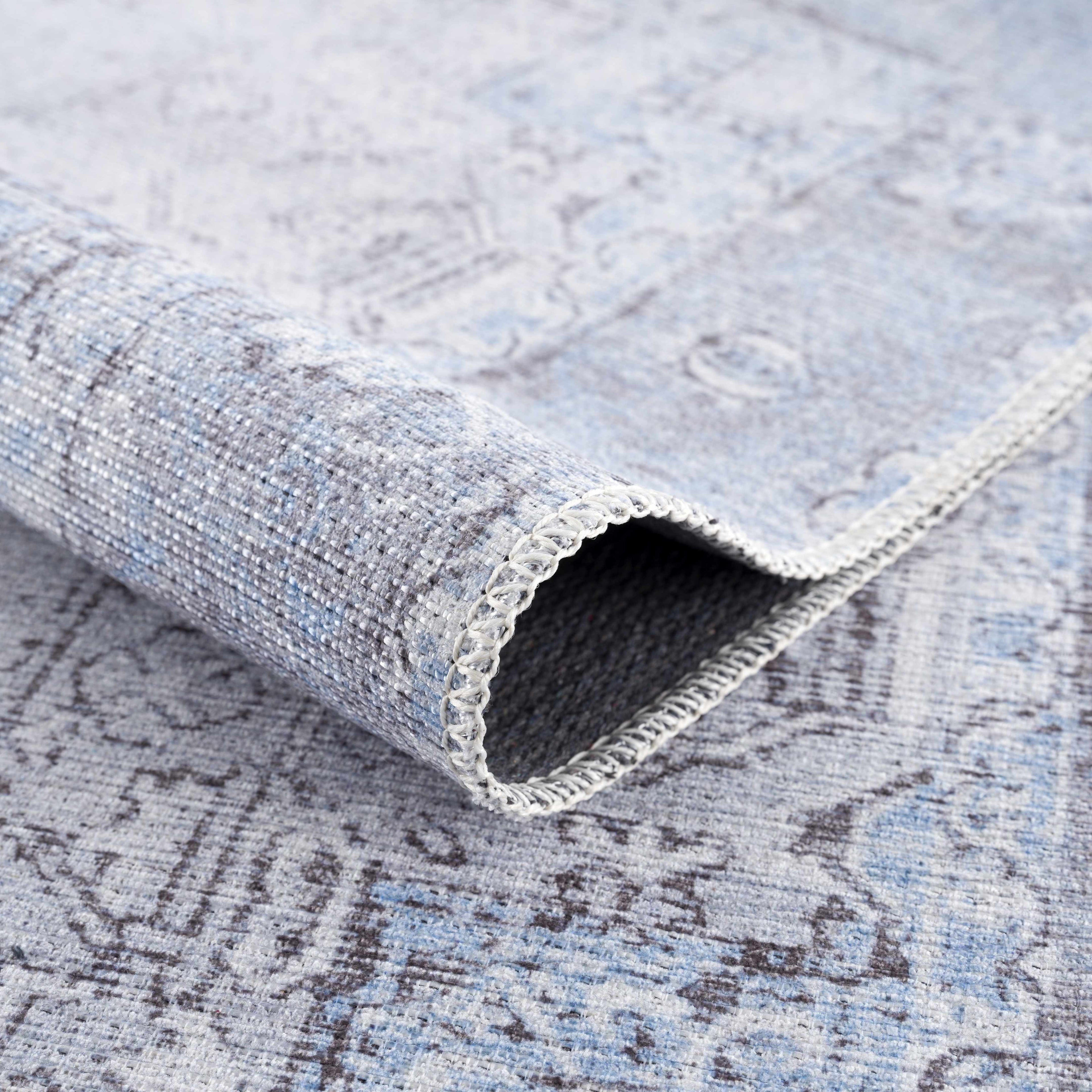 Rosman Aqua & Charcoal Washable Area Rug | Vintage Traditional Design