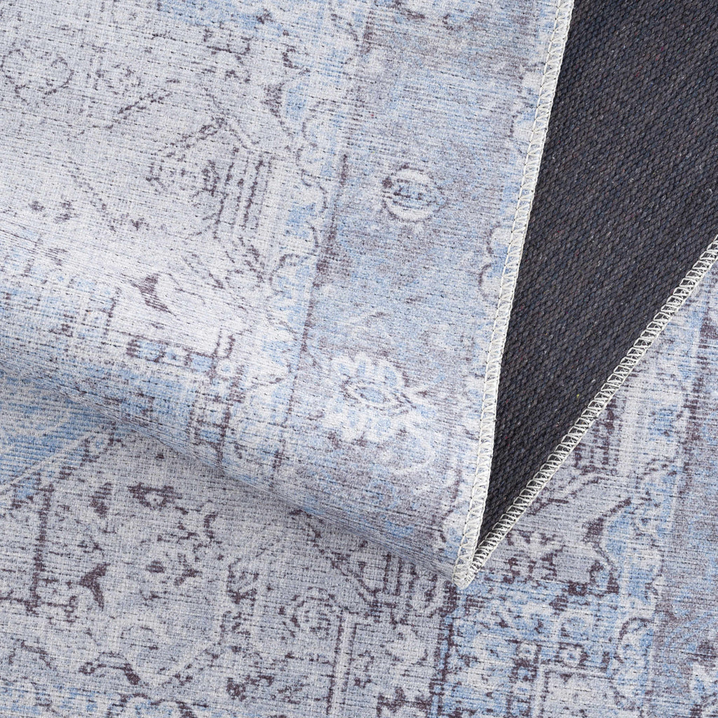 Rosman Aqua & Charcoal Washable Area Rug | Vintage Traditional Design