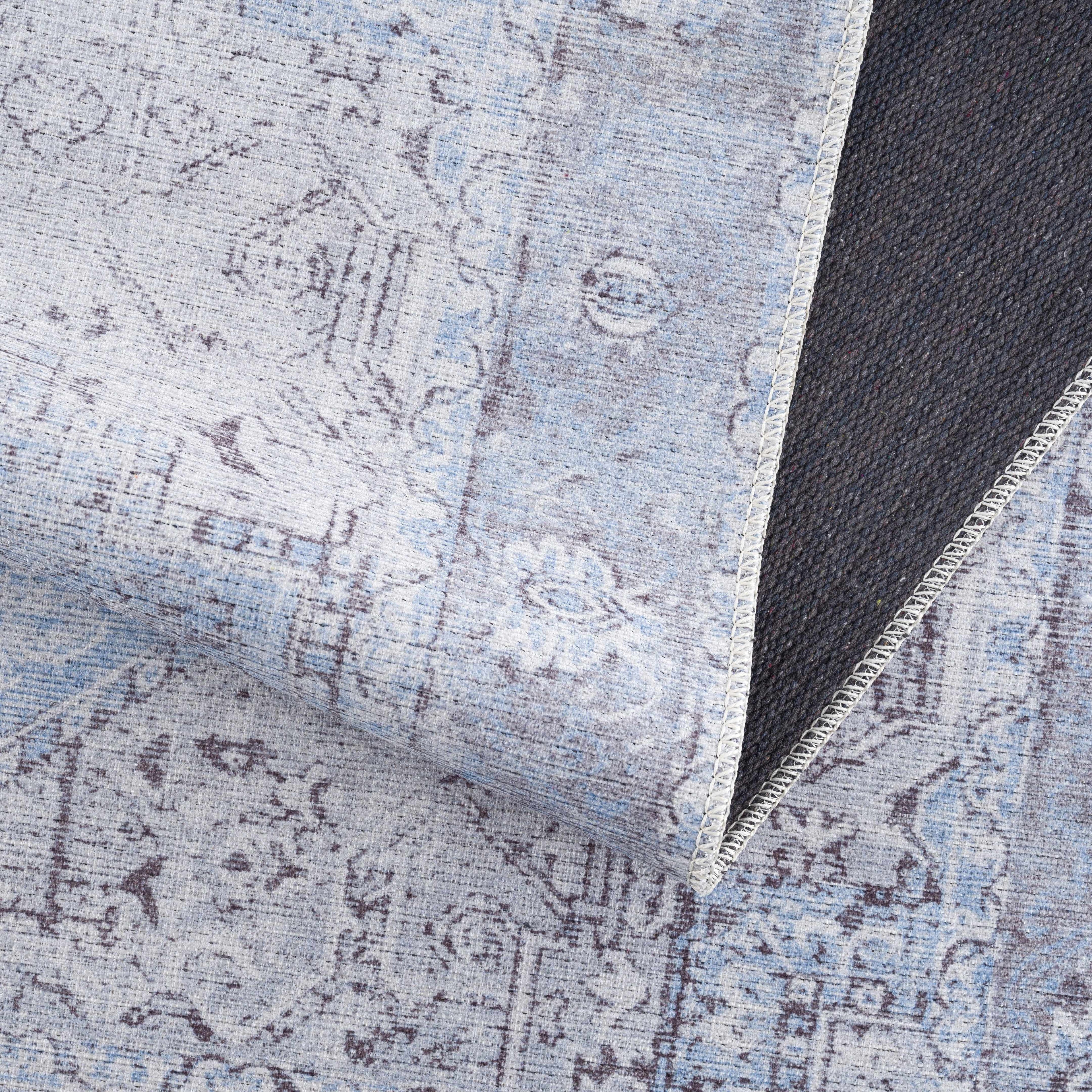 Rosman Aqua & Charcoal Washable Area Rug | Vintage Traditional Design