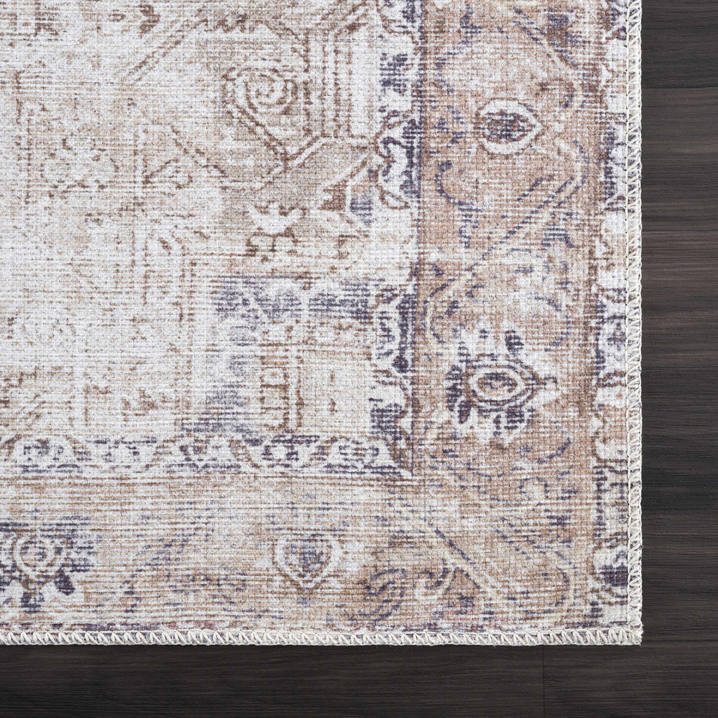 Rosman Beige Distressed Medallion Washable Area Rug | Timeless Design – Hauteloom