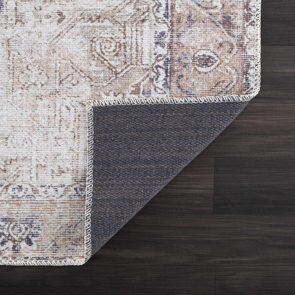 Rosman Beige Distressed Medallion Washable Area Rug | Timeless Design – Hauteloom