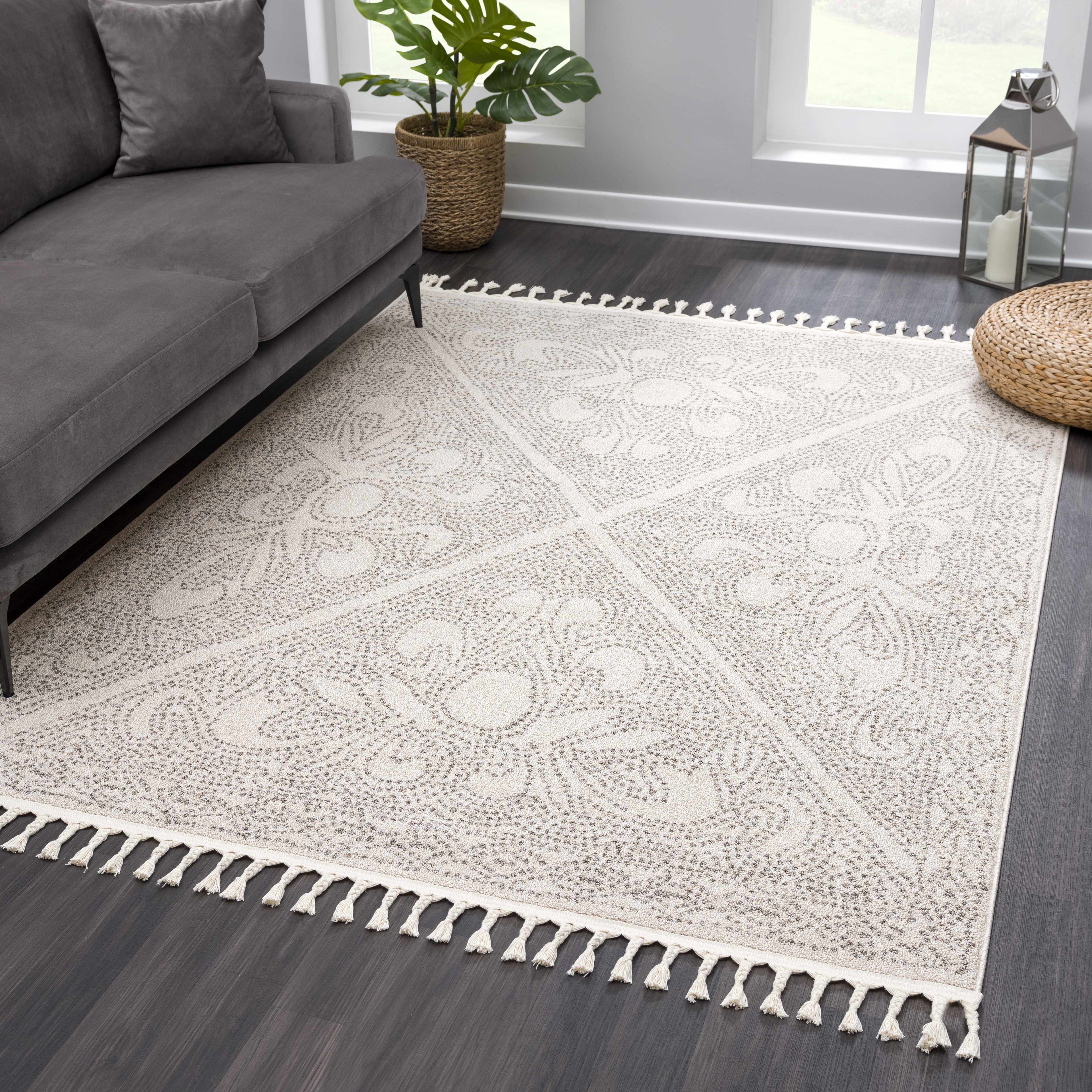 Birdwood Cream & Brown Area Rug | Dot & Floral Pattern Design – Hauteloom