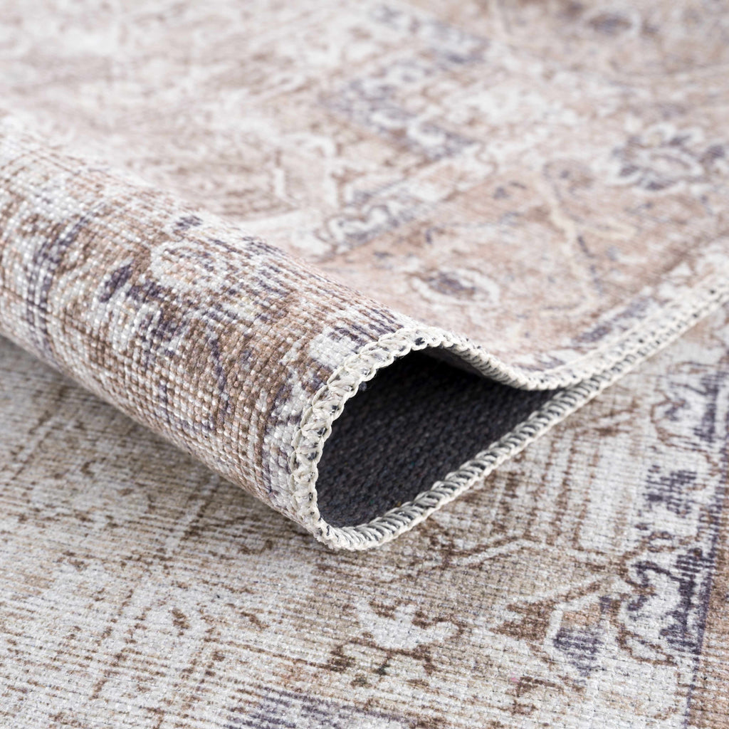 Rosman Beige Distressed Medallion Washable Area Rug | Timeless Design – Hauteloom