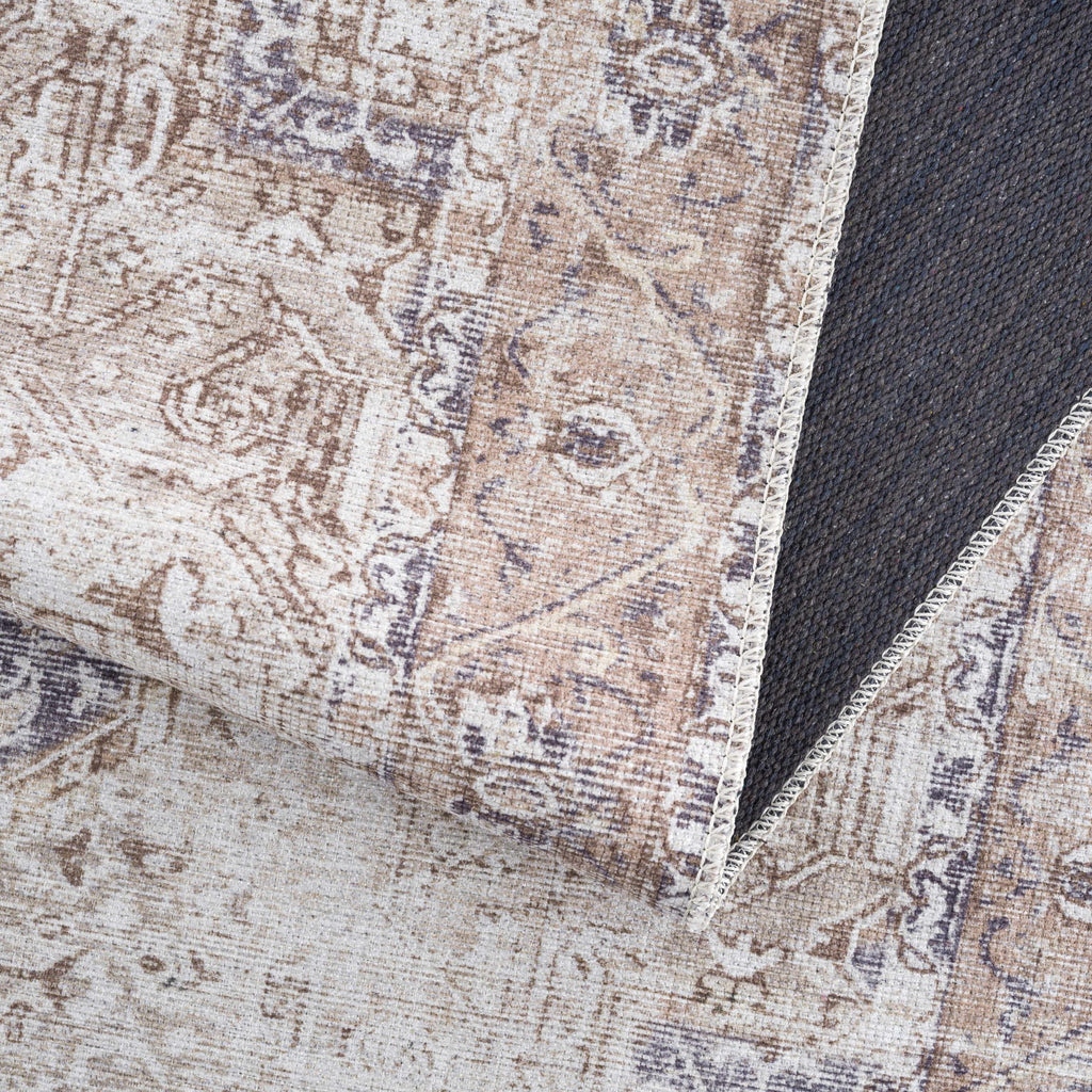 Rosman Beige Distressed Medallion Washable Area Rug | Timeless Design – Hauteloom