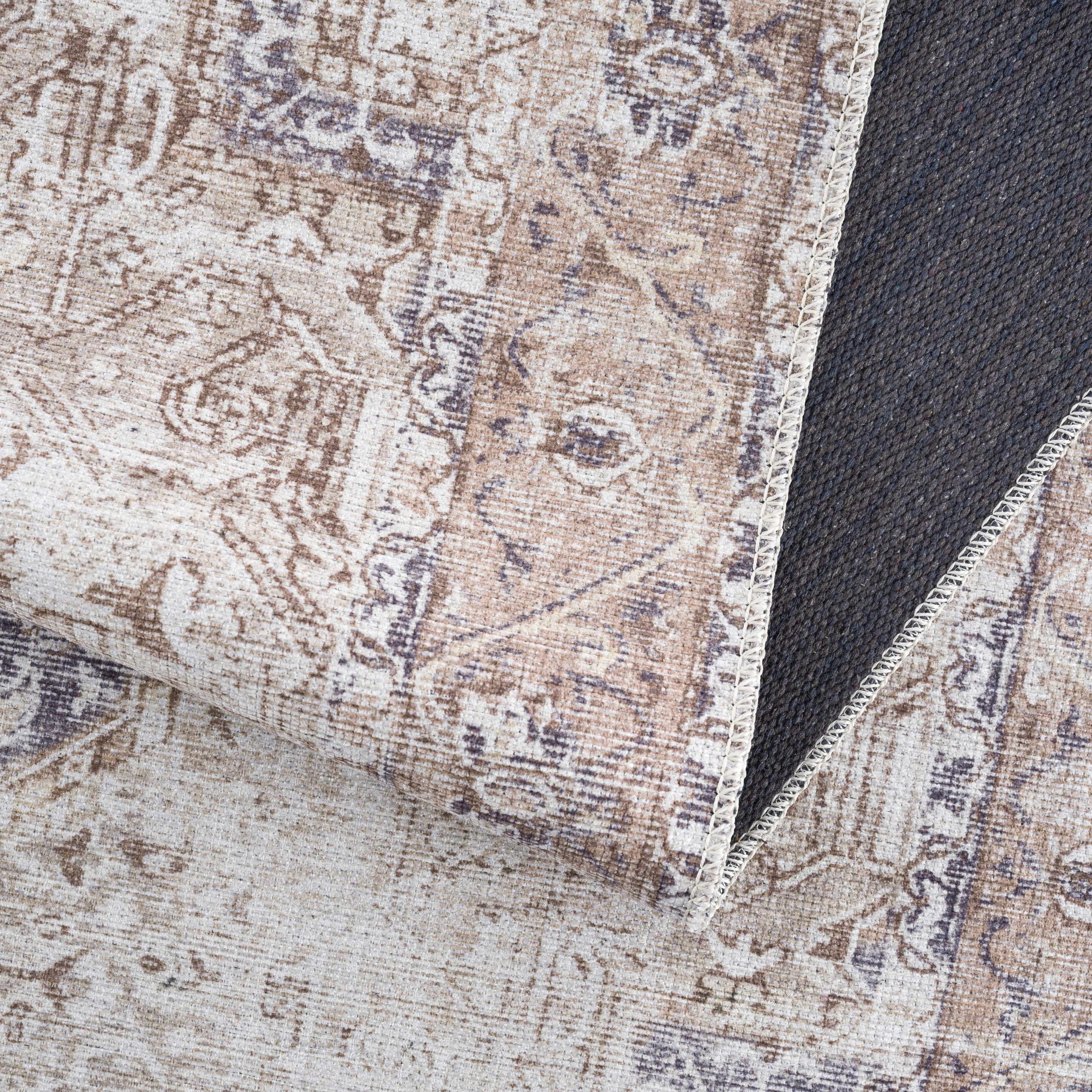 Rosman Beige Distressed Medallion Washable Area Rug | Timeless Design – Hauteloom