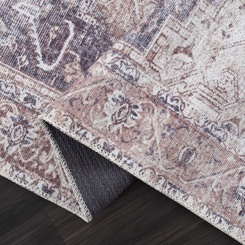 Rosman Beige Distressed Medallion Washable Area Rug | Timeless Design – Hauteloom