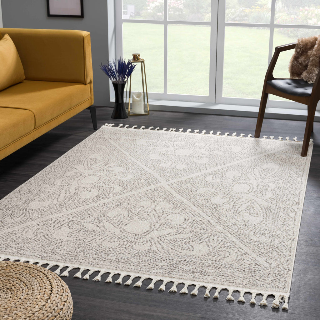 Birdwood Cream & Brown Area Rug | Dot & Floral Pattern Design – Hauteloom