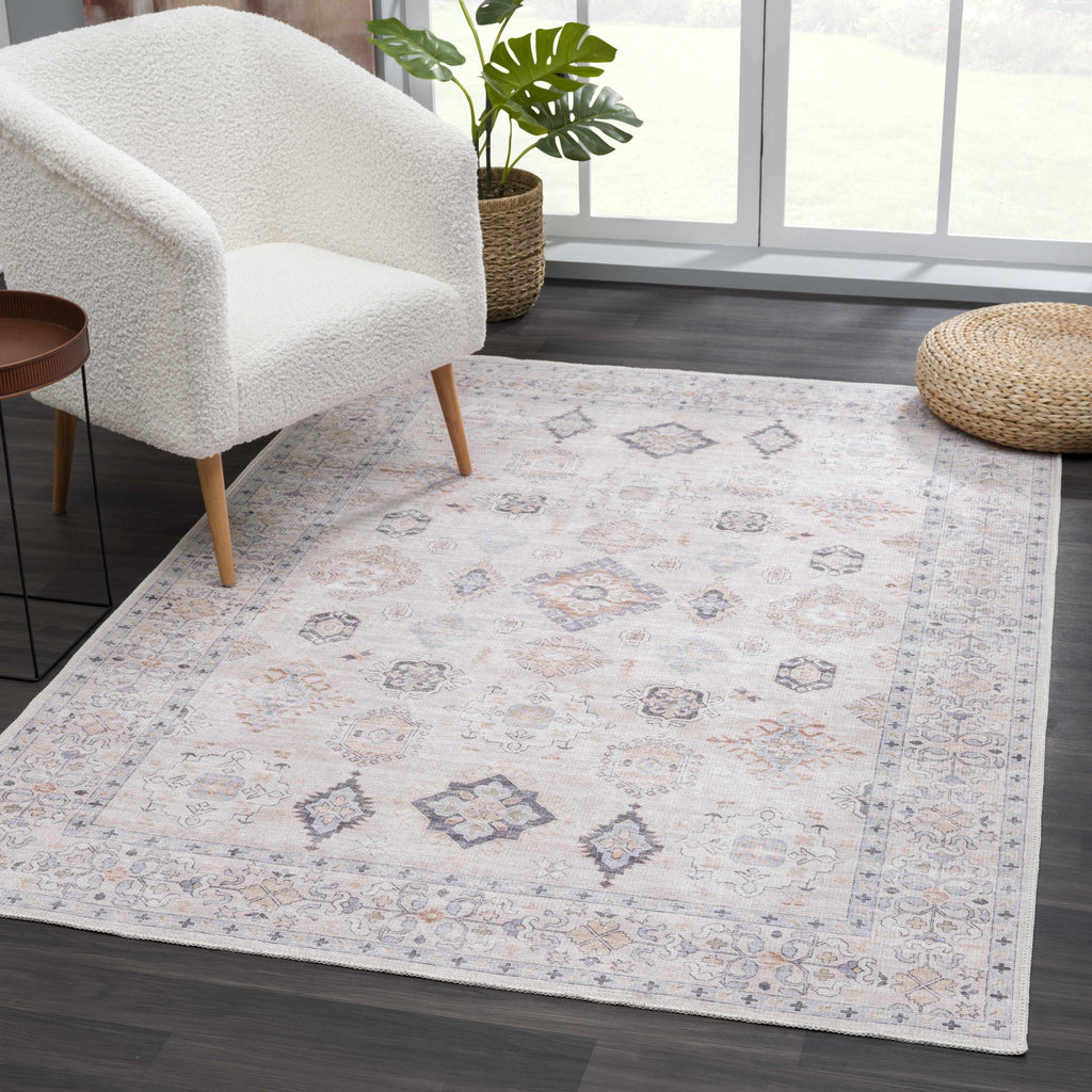 Beckett Beige Vintage Washable Area Rug | Aztec-Inspired Design