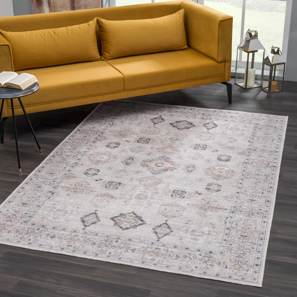 Beckett Beige Vintage Washable Area Rug | Aztec-Inspired Design