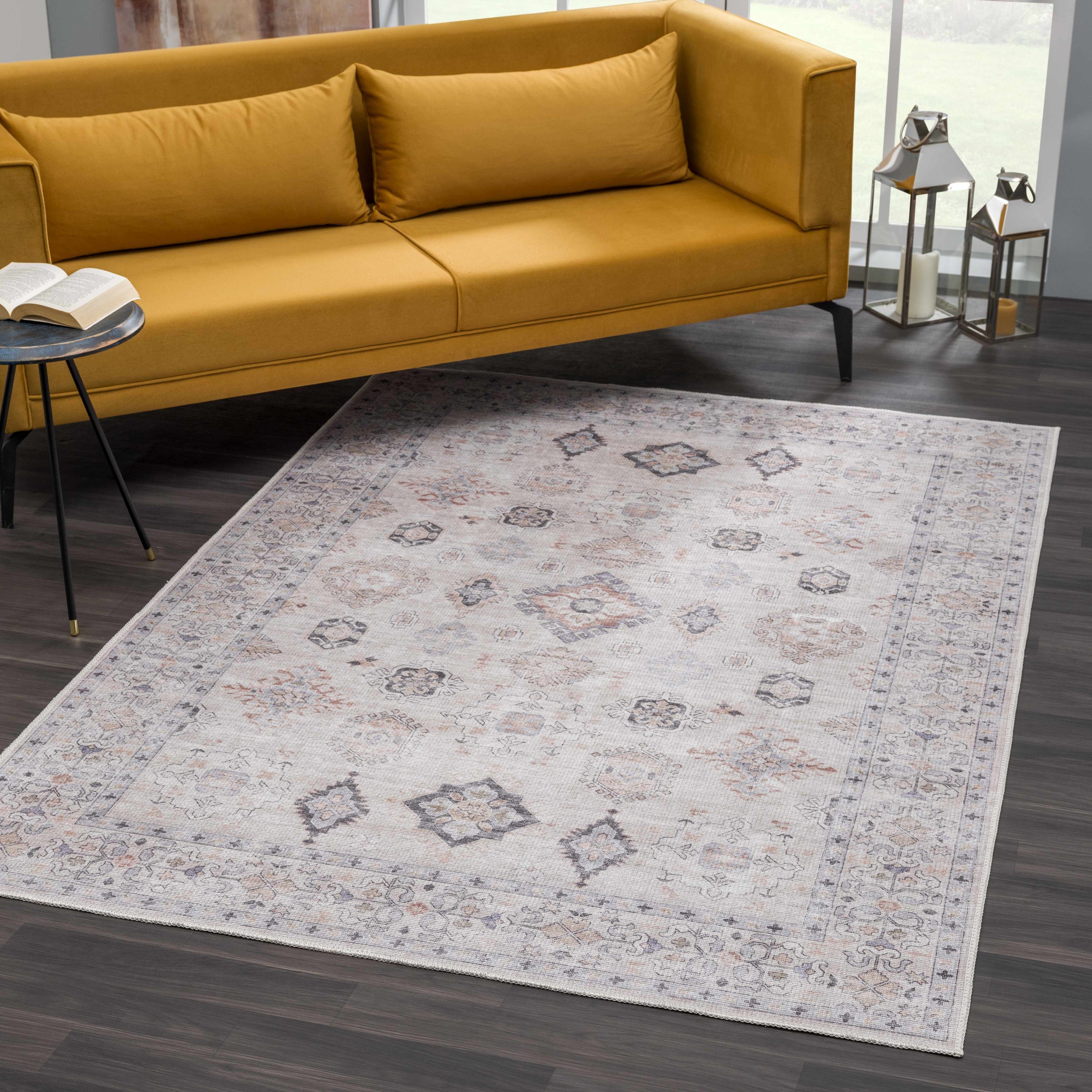 Beckett Beige Vintage Washable Area Rug | Aztec-Inspired Design