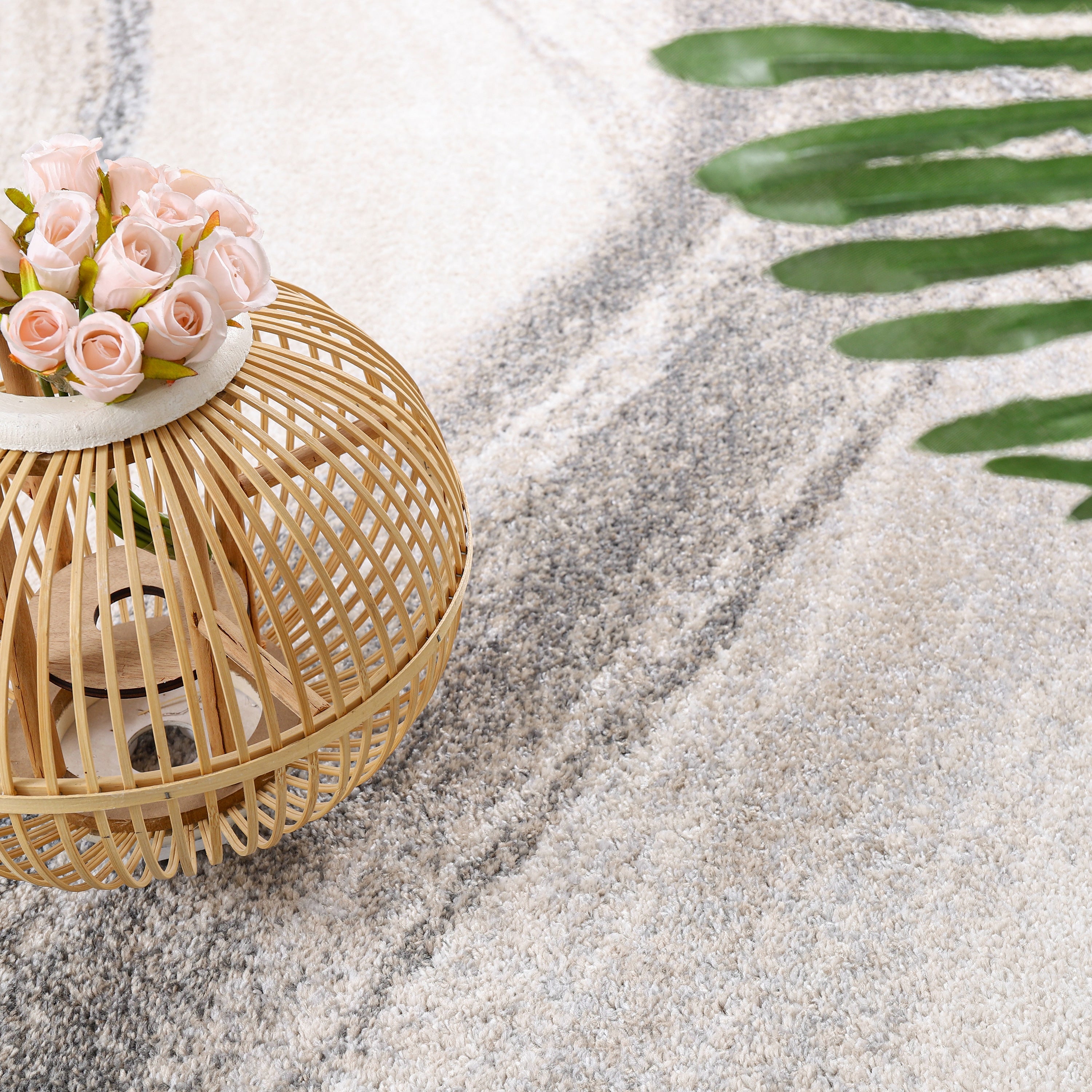 Modern Area Rug Fiesta with Artistic Waves in Beige Grey