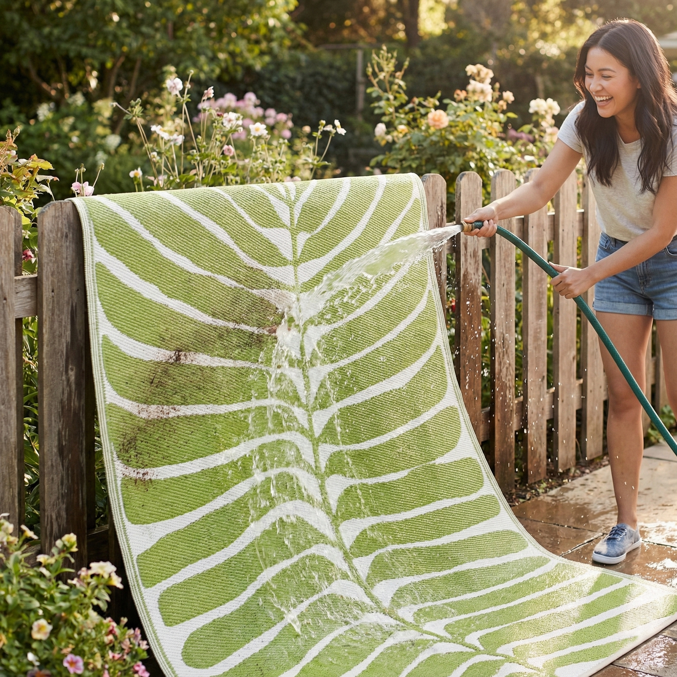Hilo Green Outdoor Rug | Bold Tropical Leaf Design