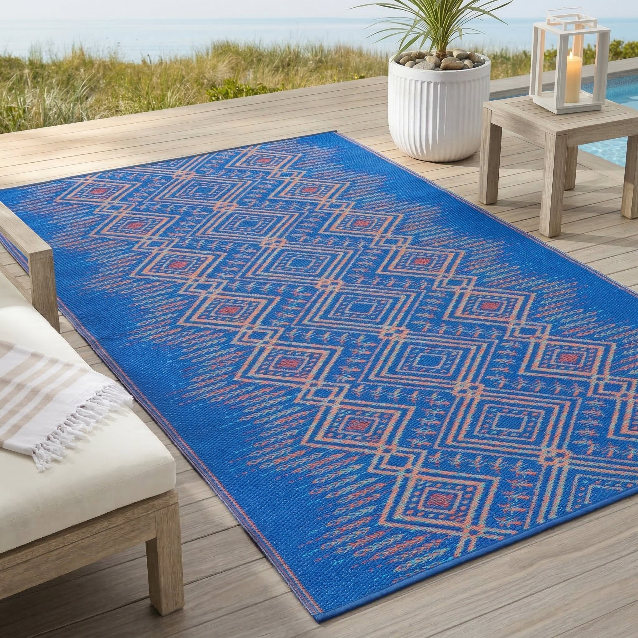 Jodhpur Multi Blue Outdoor Rug | Boho Geometric Design