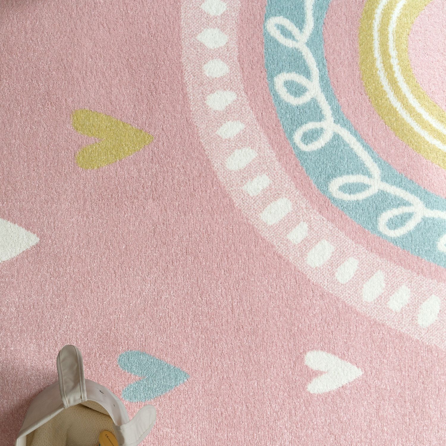 Nino Kids Rug | Rainbow & Hearts Pink Design