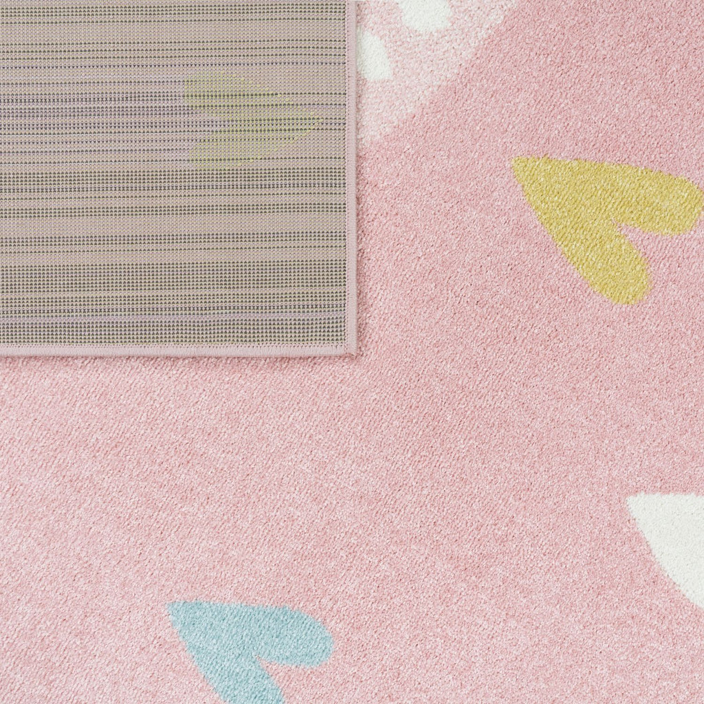 Nino Kids Rug | Rainbow & Hearts Pink Design