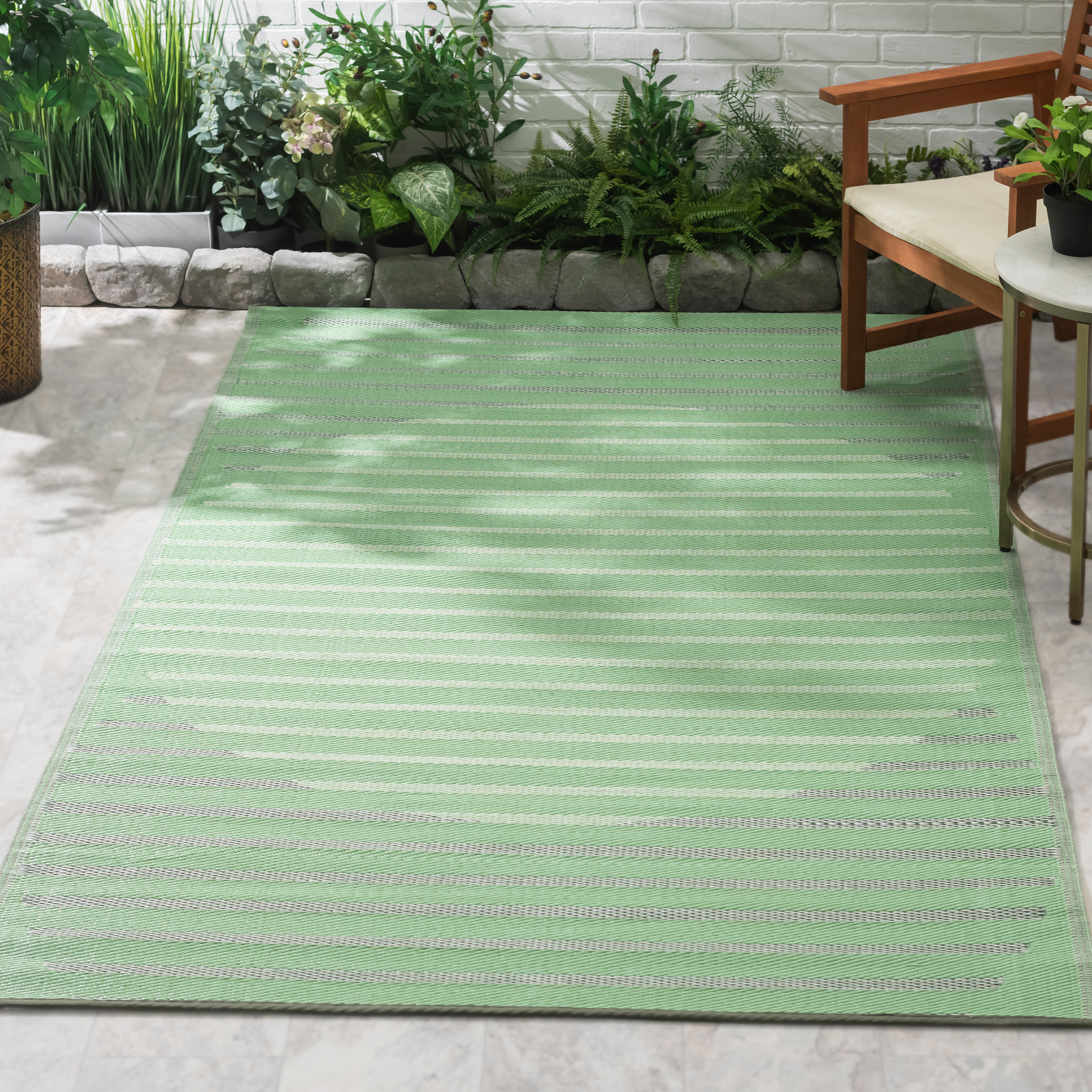 Kyoto Green Outdoor Rug | Minimalist Striped Design