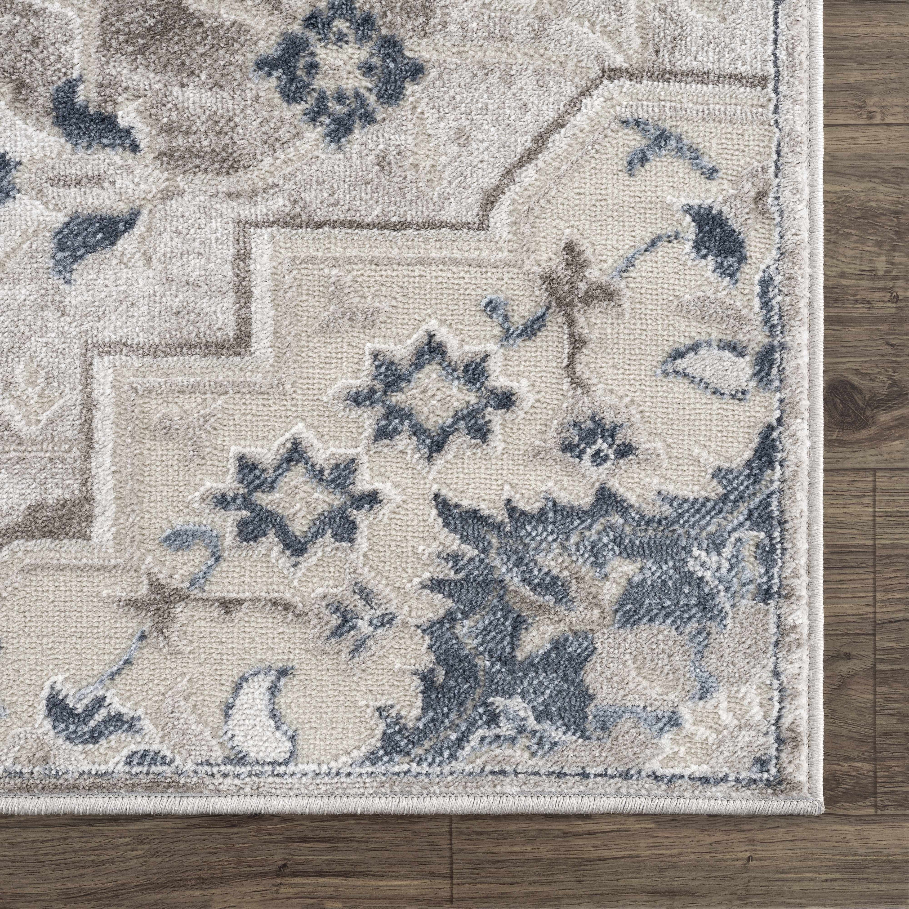 Calum Blue & Gray Medallion Area Rug | Floral Pattern Design