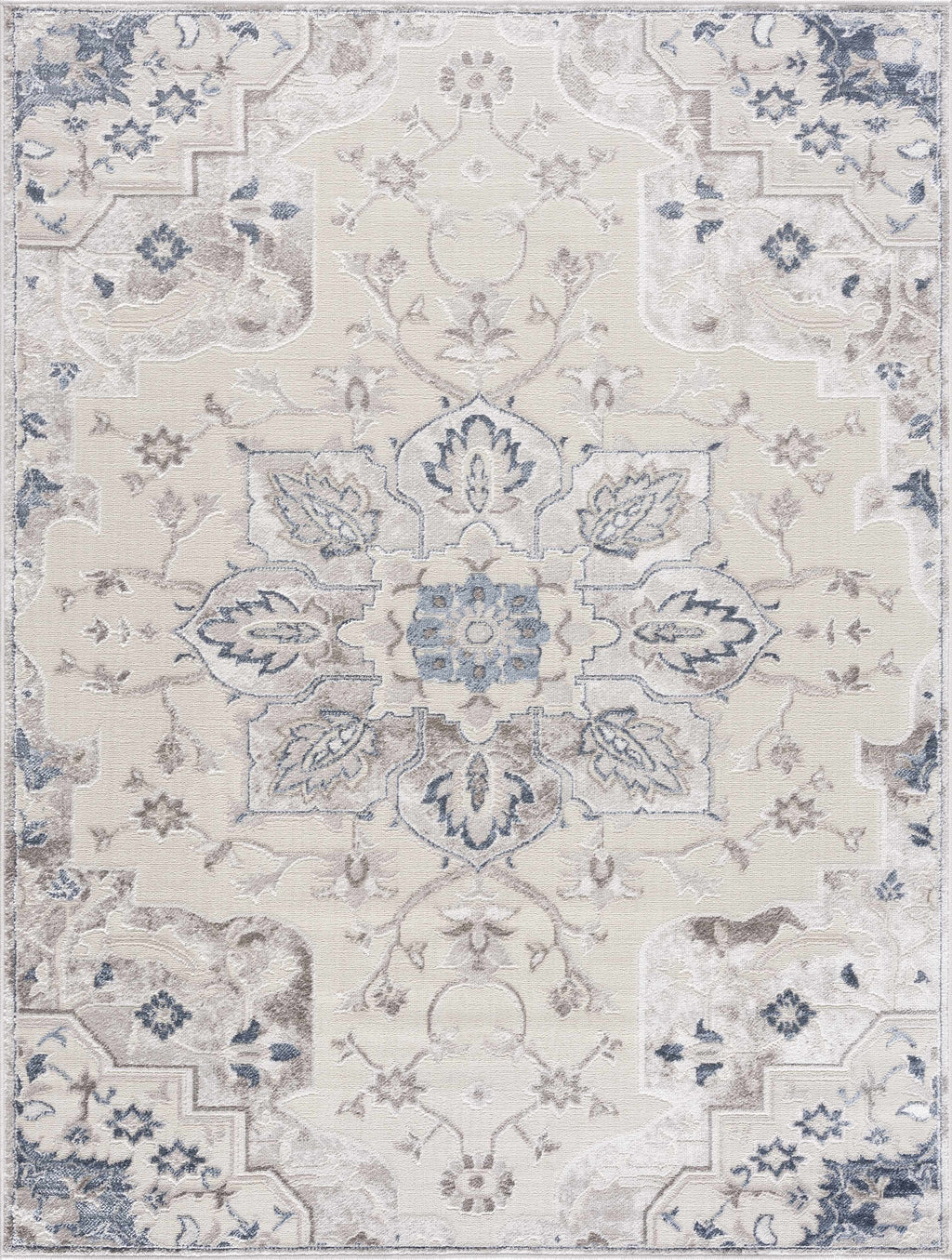 Calum Blue & Gray Medallion Area Rug | Floral Pattern Design