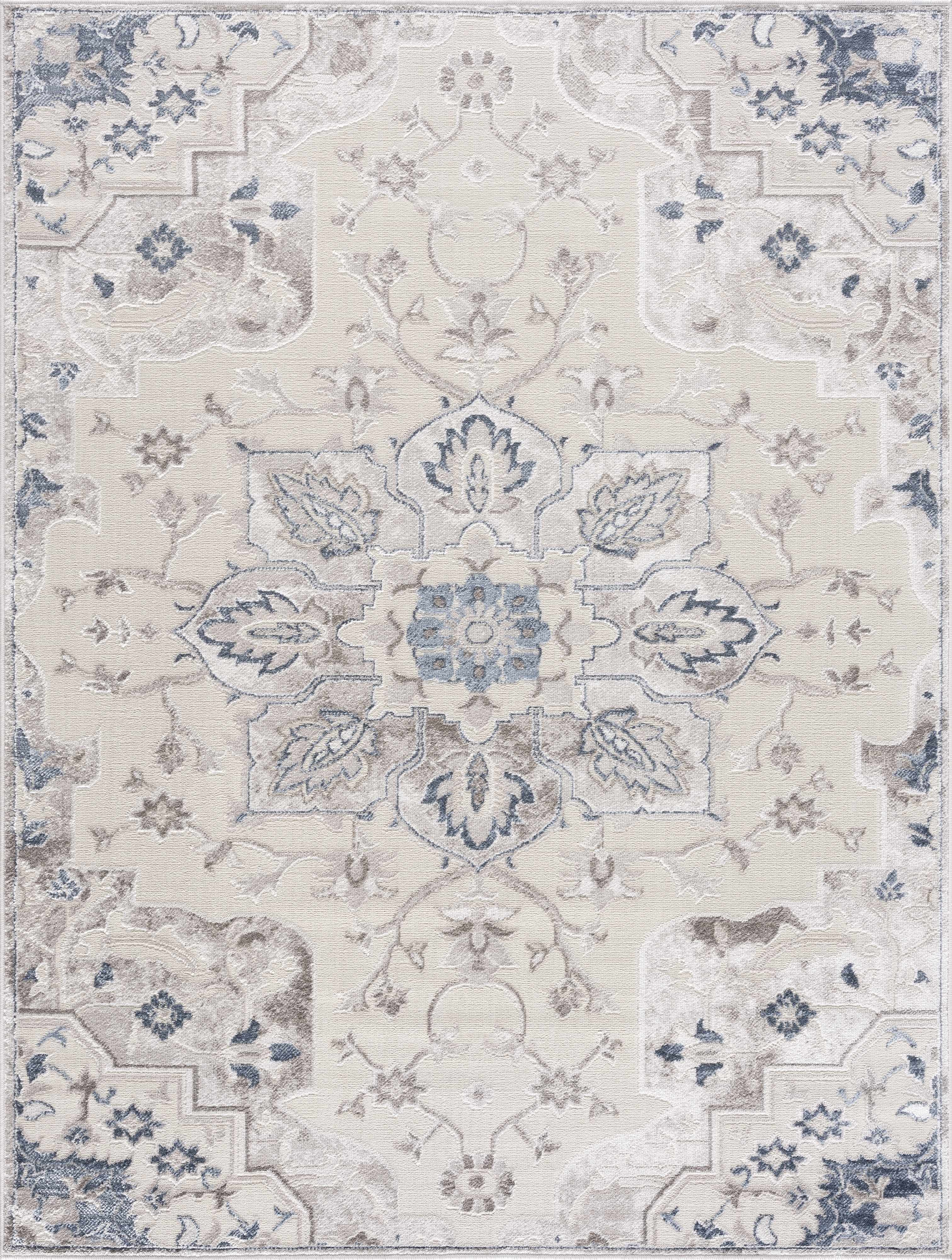 Calum Blue & Gray Medallion Area Rug | Floral Pattern Design