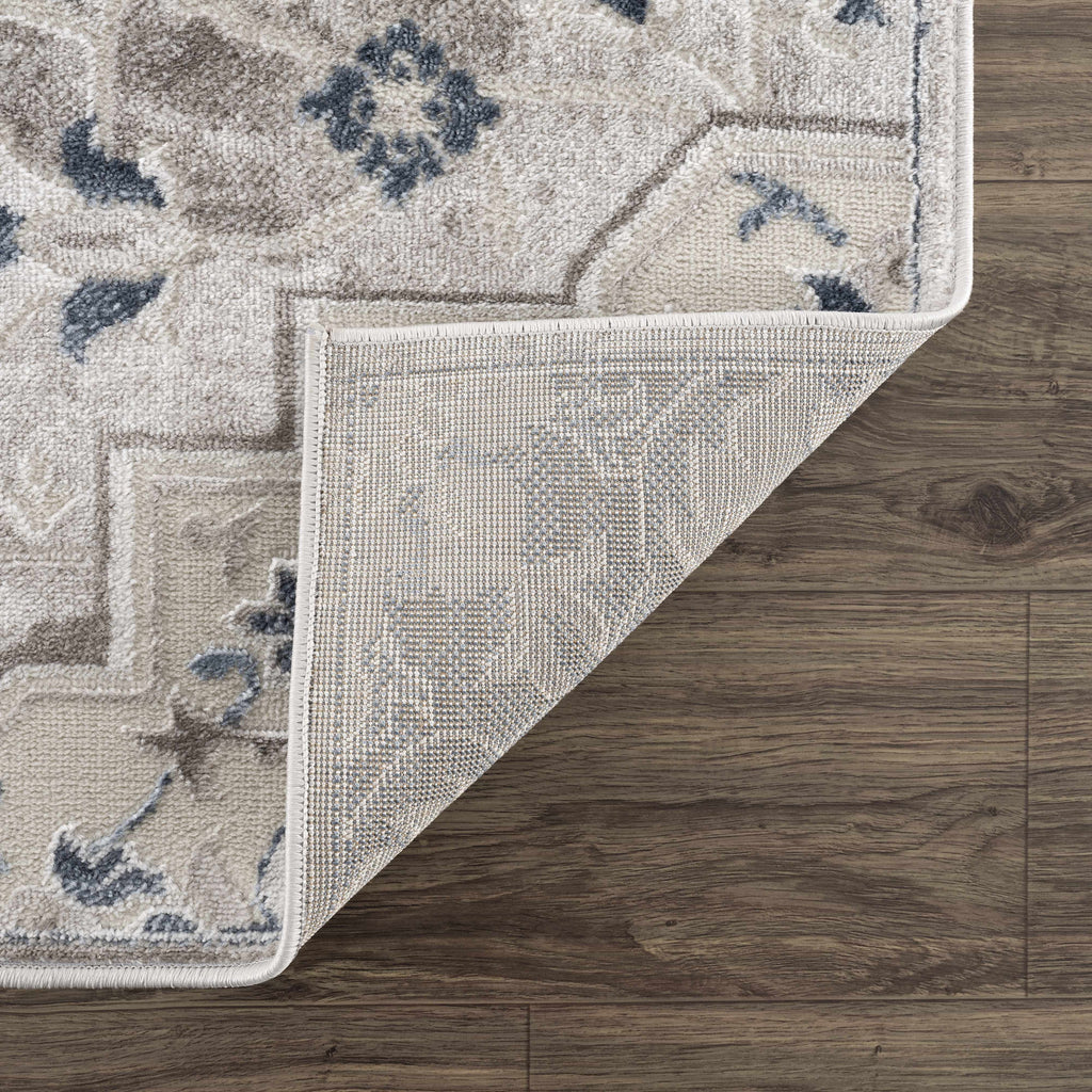 Calum Blue & Gray Medallion Area Rug | Floral Pattern Design