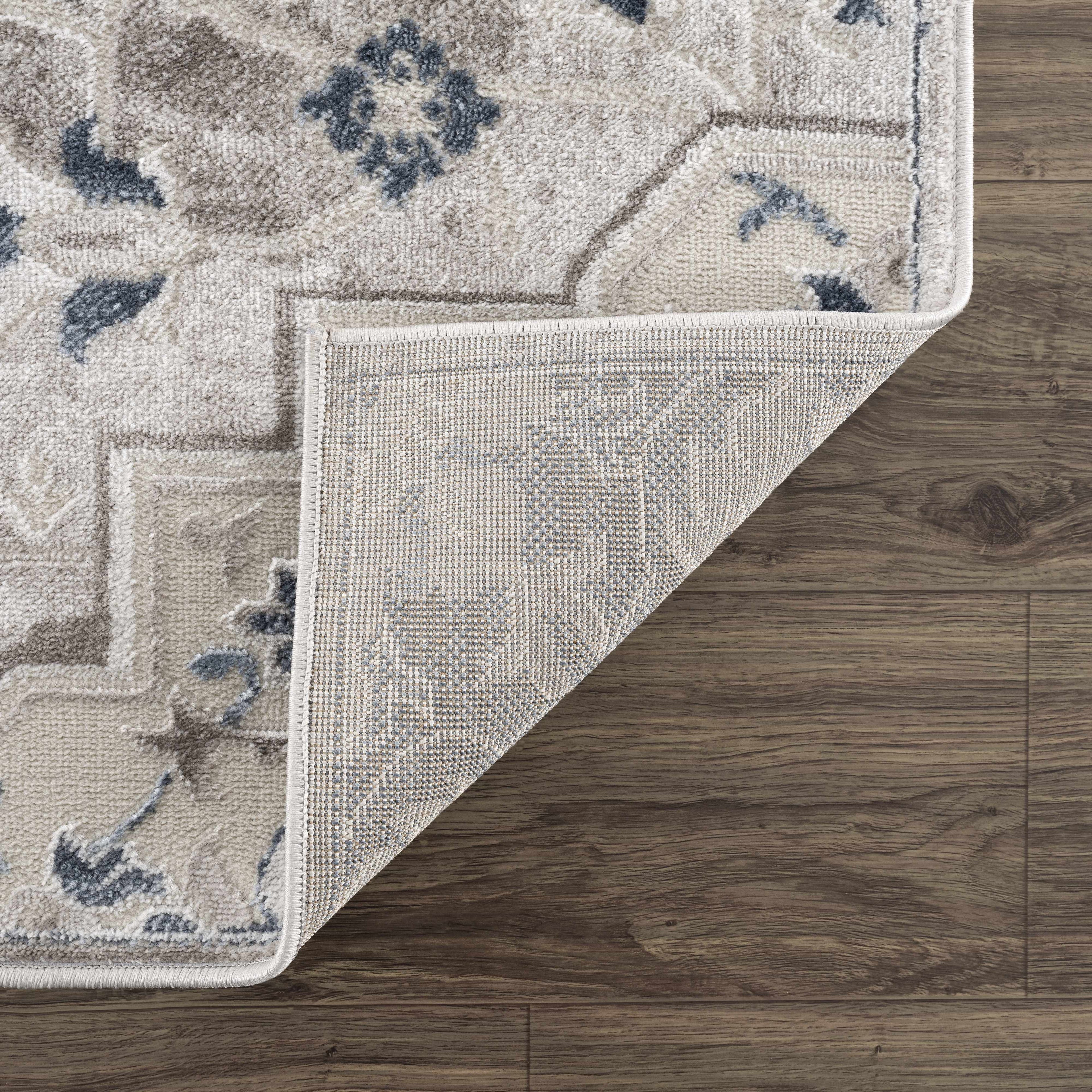 Calum Blue & Gray Medallion Area Rug | Floral Pattern Design