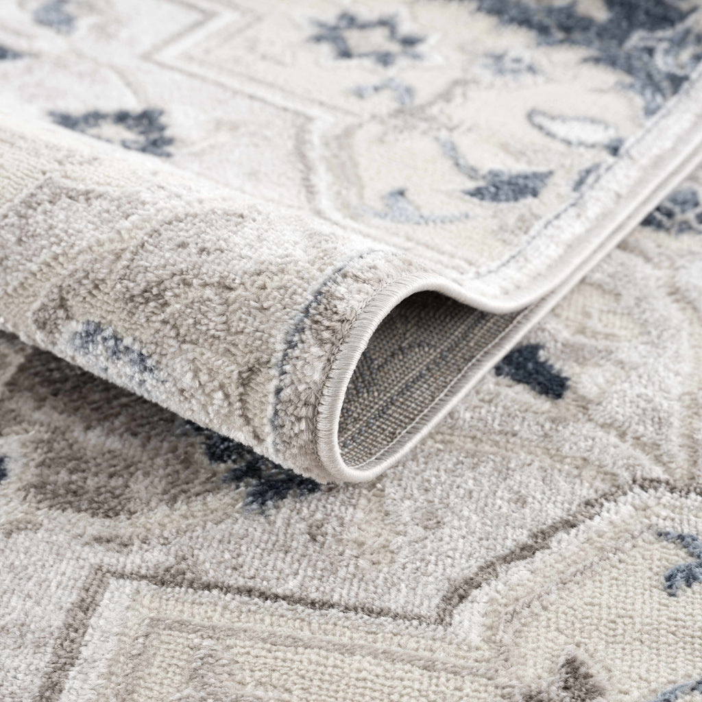 Calum Blue & Gray Medallion Area Rug | Floral Pattern Design