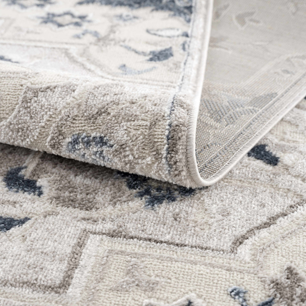 Calum Blue & Gray Medallion Area Rug | Floral Pattern Design