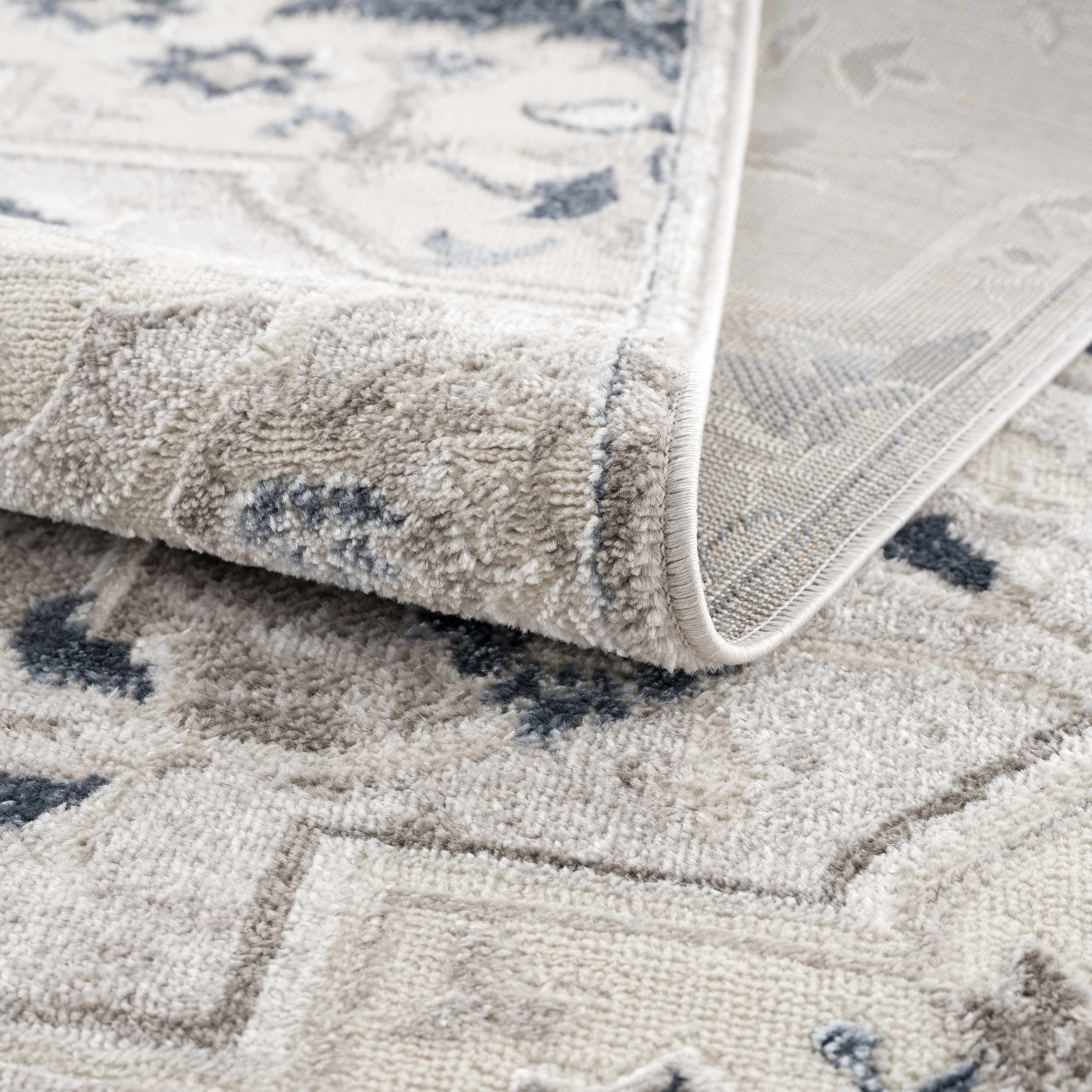 Calum Blue & Gray Medallion Area Rug | Floral Pattern Design