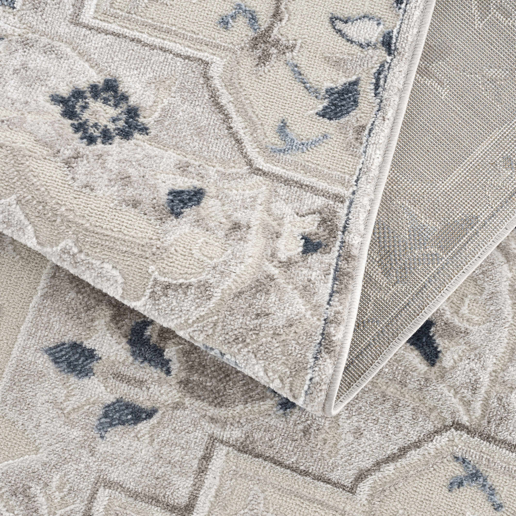 Calum Blue & Gray Medallion Area Rug | Floral Pattern Design