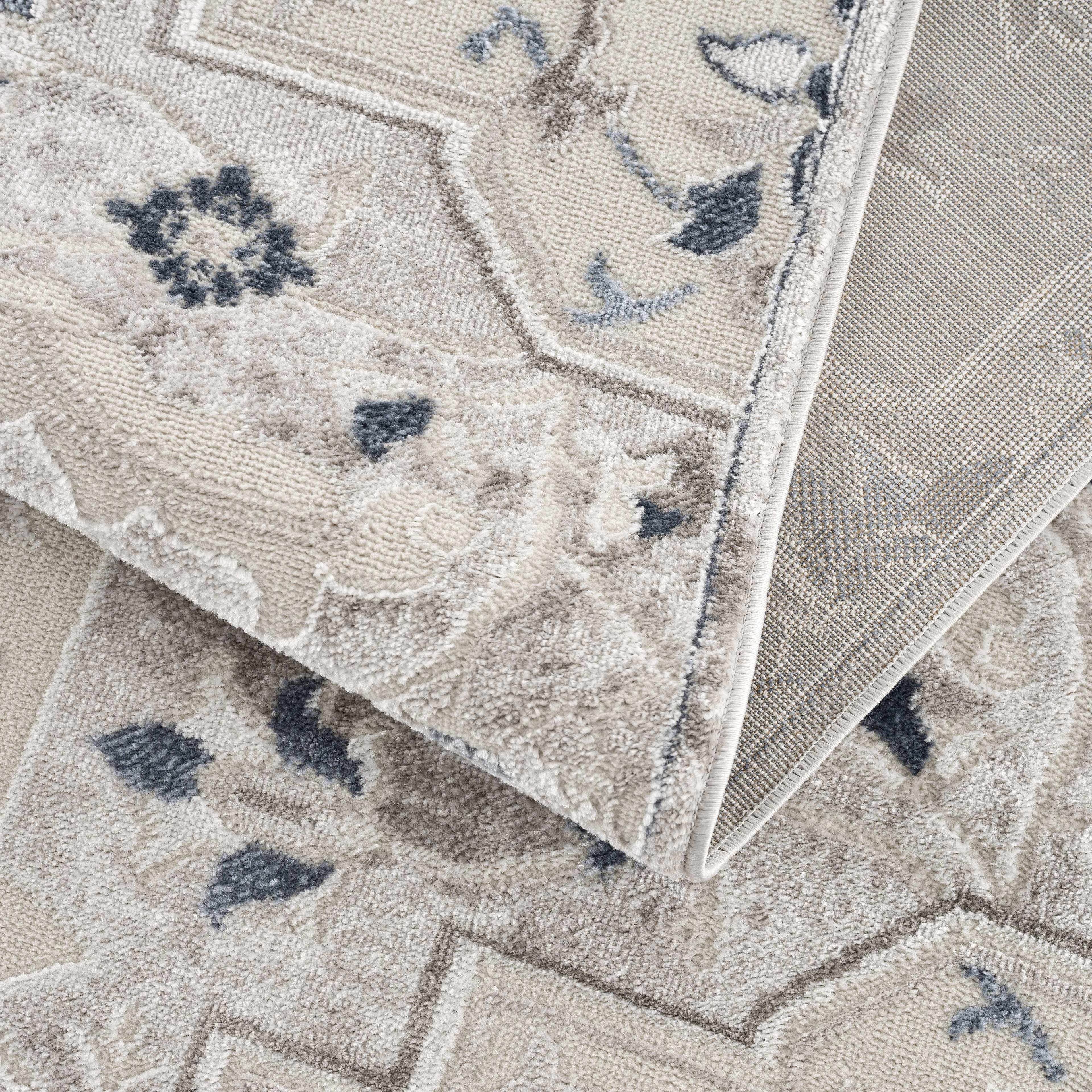 Calum Blue & Gray Medallion Area Rug | Floral Pattern Design