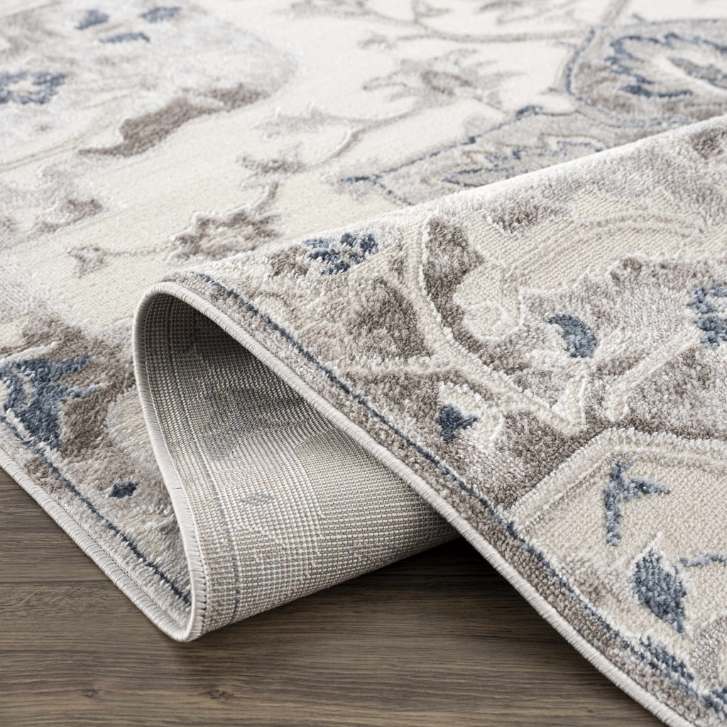 Calum Blue & Gray Medallion Area Rug | Floral Pattern Design